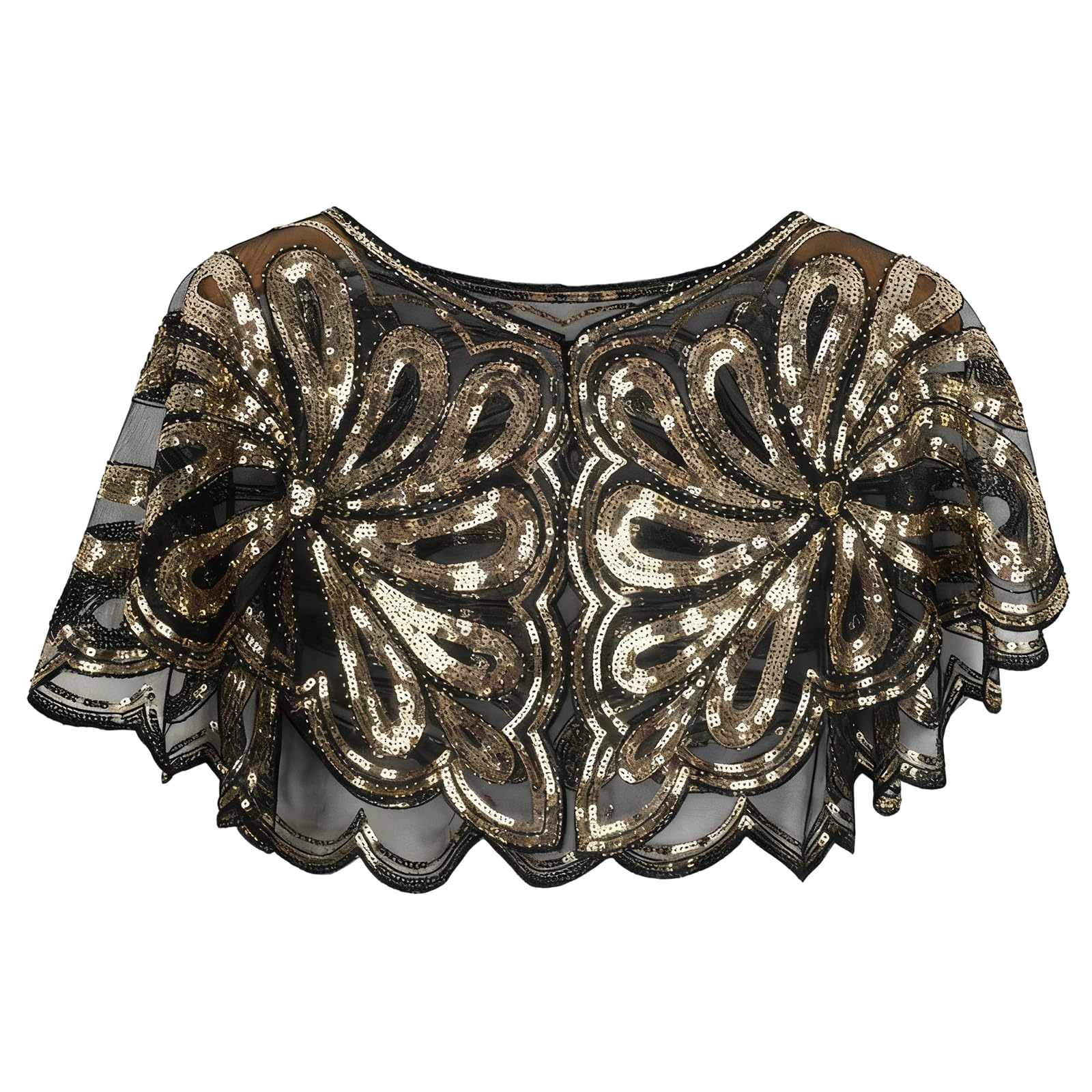 MICFENY Embroidered Capelet Embellished With Sequins And Beads Breathable Mesh Scarf For Women Formal Event Outdoor Occasion