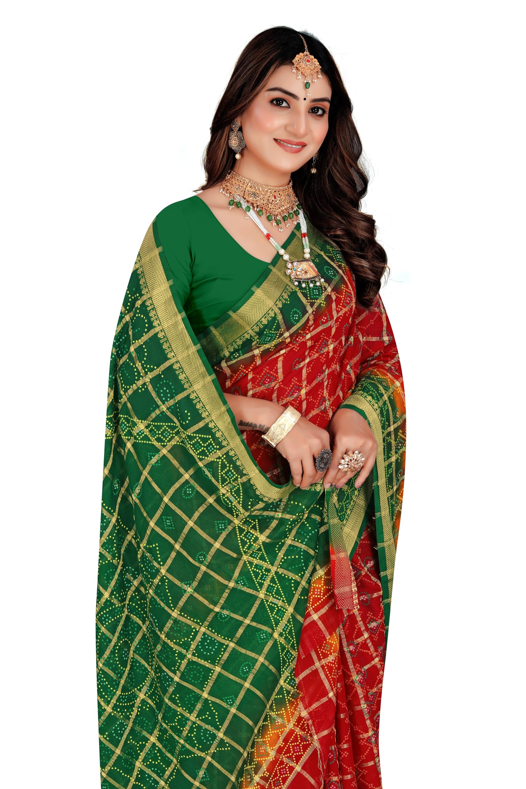 Tamaira Fashion Women's Gharchola Bandhani Printed Pure Cotton Mulmul Saree Without Blouse Piece