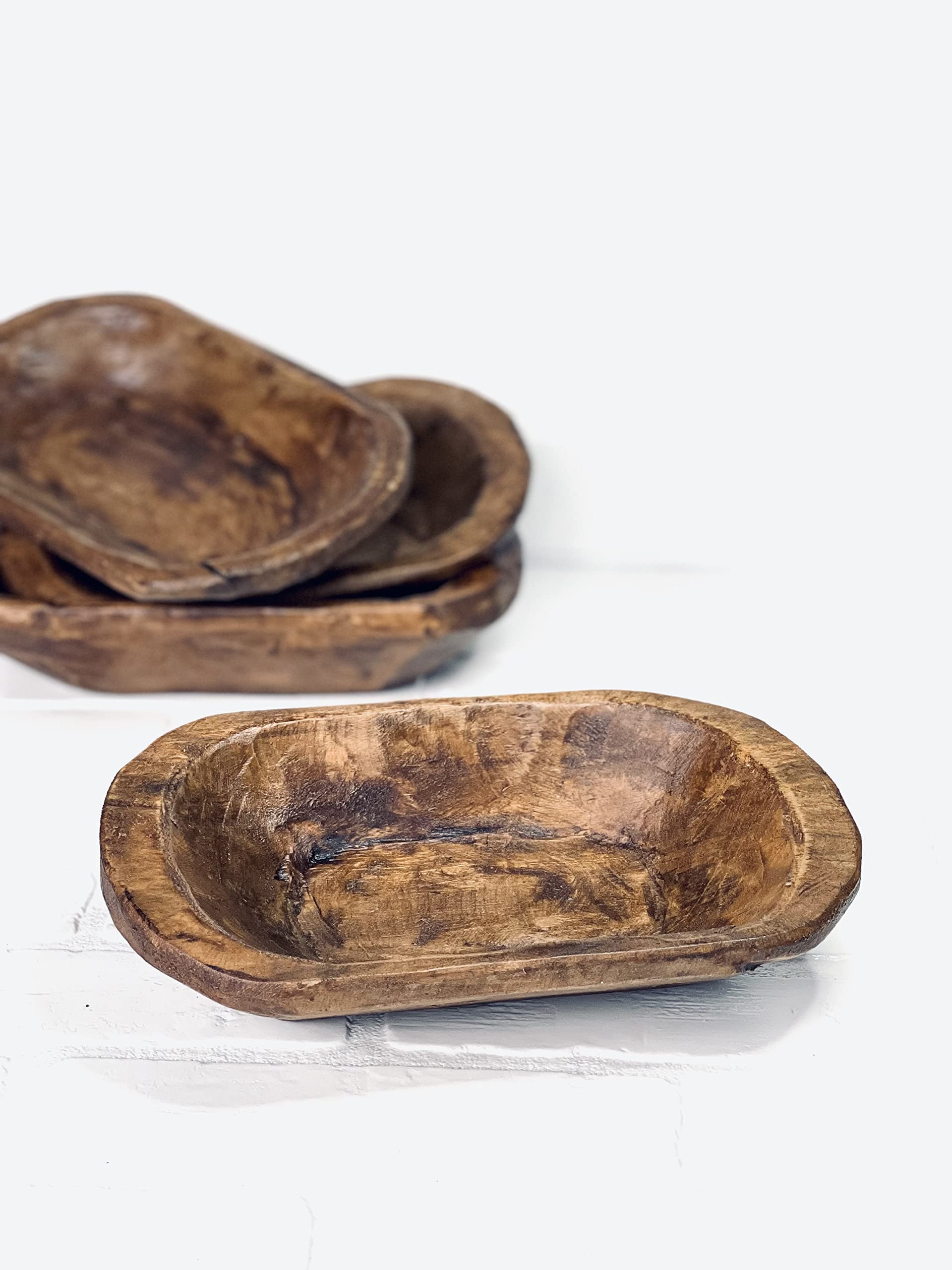 Vintage Small Wooden Dough Bowl-9inch Home & Office Decor Distressed Hand Carved, Antique Look, Farmhouse--, Friends, Family. Add Your Own Flair to Give it Personal Touch Brown 6inch x 9inch 2inch