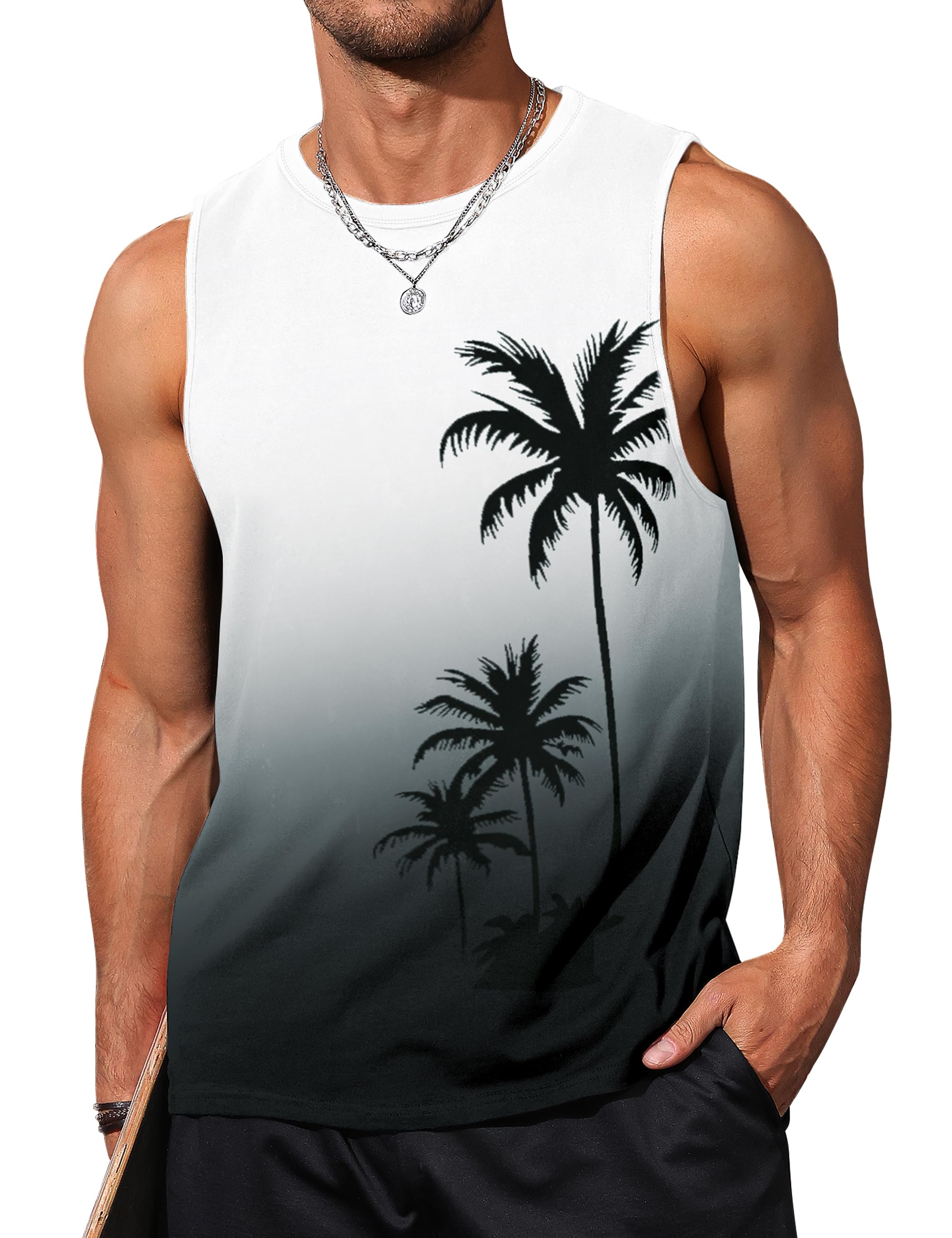 Gosuif Mens Graphic Tank Tops Sleeveless Muscle Shirts Beach Hawaiian Coconut Tree Patriotic Tank Tops