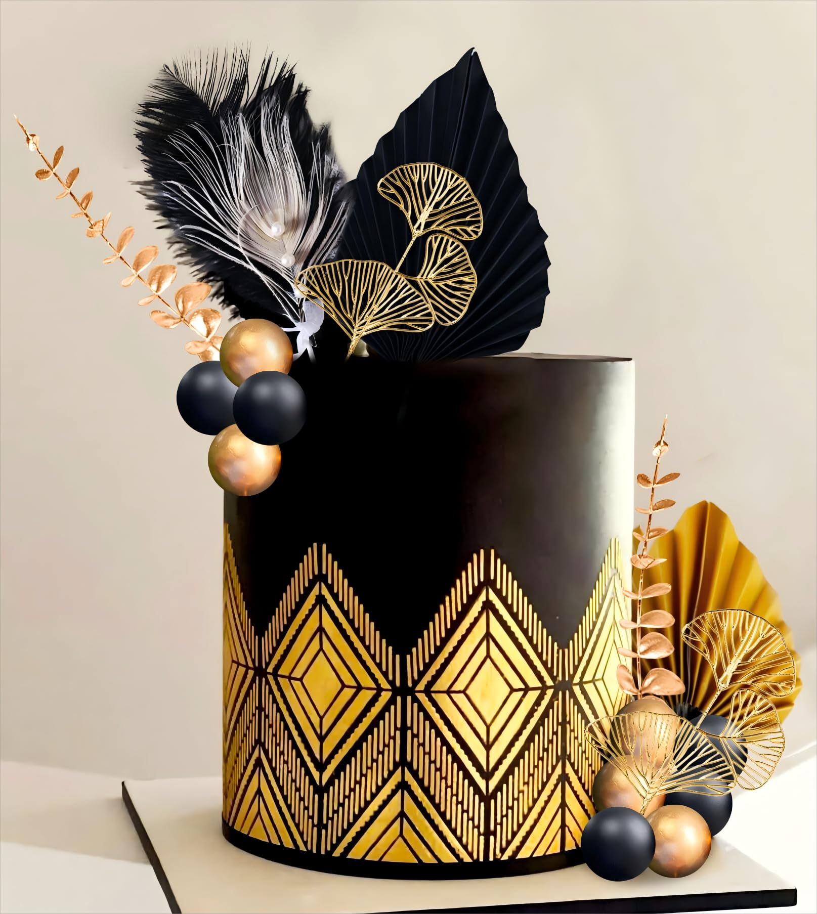 Black Gold Balls Cake Topper Gold Palm Leaves Cake Decorations Prom Cake Decoration Roaring 20s Cake Decoration 1920s Party Supplies