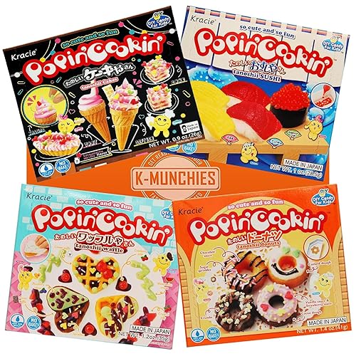 K-Munchies Kracie Popin - Kits de cocina  Paquete de 4 kits de fabricación de dulces japoneses surtidos  Kit de sushi gomoso waffle donas de pastel