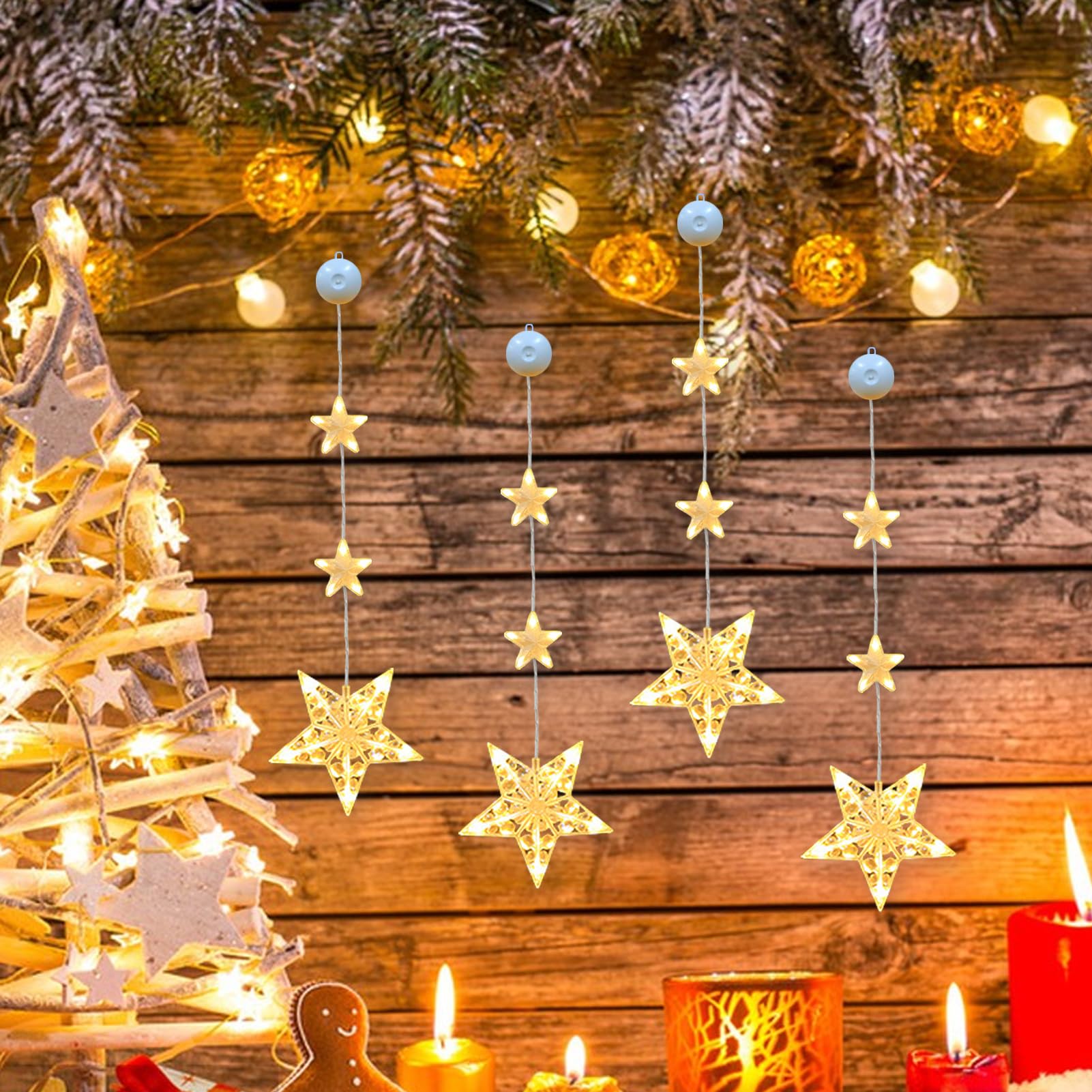 LED Stern Lichterkette – 3 Warmweiße Sterne Mit Saugnapf, Batteriebetrieben, Für Fenster & Weihnachtsdekoration, Stimmungsvolles Ambiente