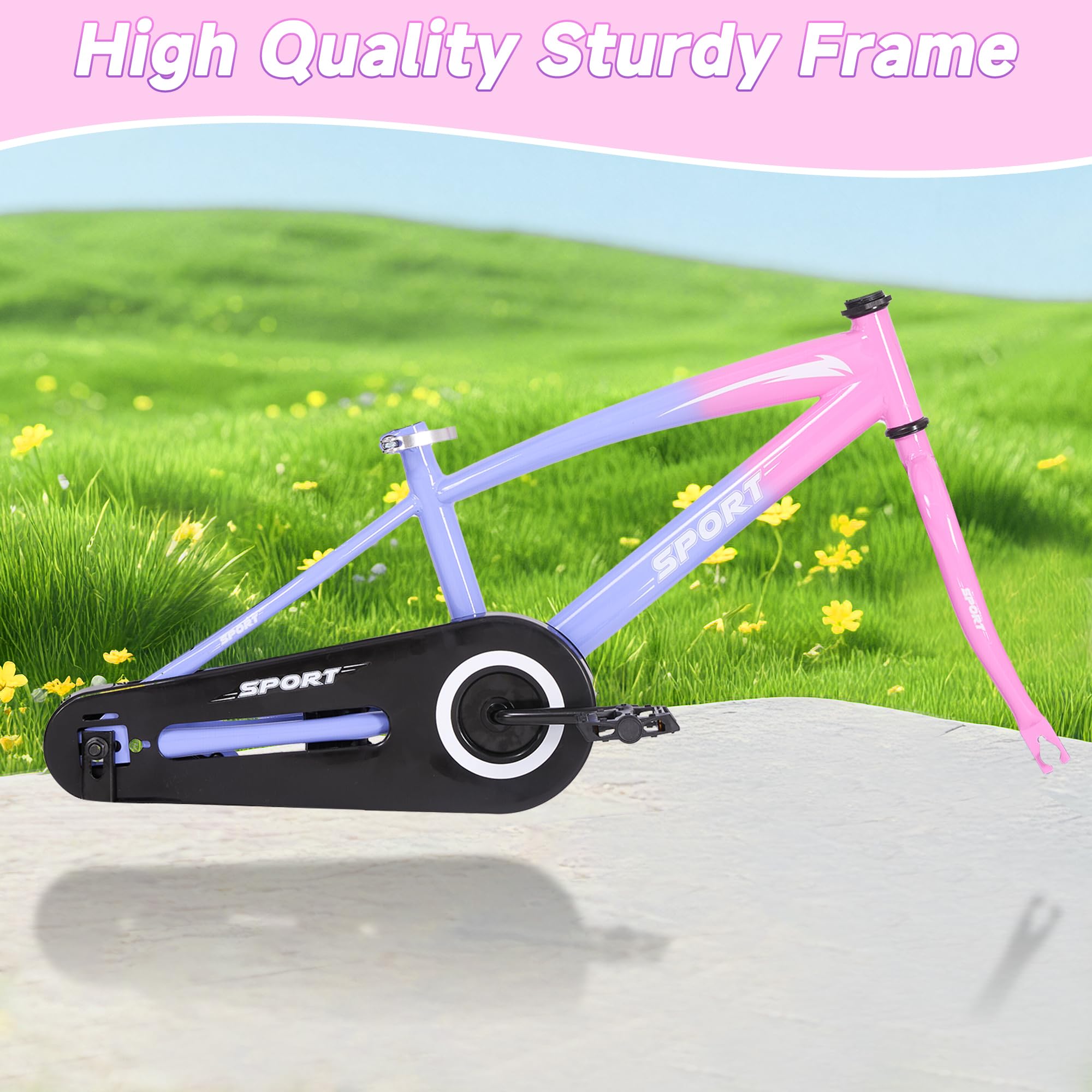 BODIOO Kids Bike for Boys Girls 16 Inches Kid Bicycle with Kickstand Training Wheels Sturdy Frame Adjustable Seat Handbrake and Coaster Brake Bell for Rider Height 41 to 46 Inch