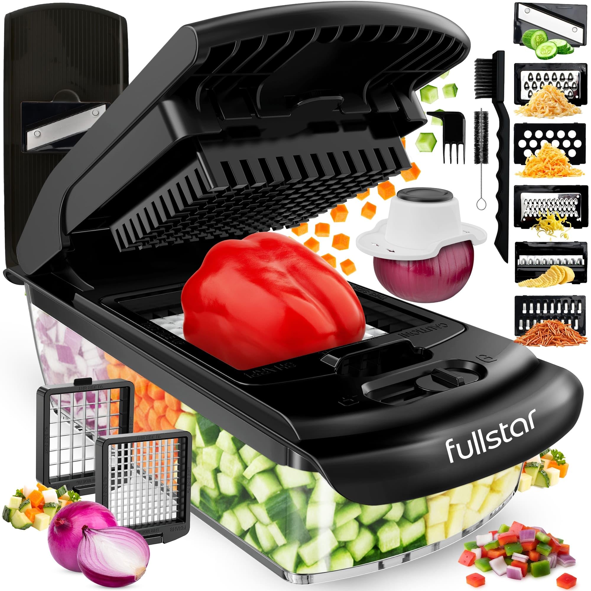 Fullstar The Original Pro Chopper - Vegetable Chopper and Spiralizer, Food Chopper with Container, Fruit Slicer, Kitchen Gadgets & Accessories, Home Essentials (All in 1, Black)