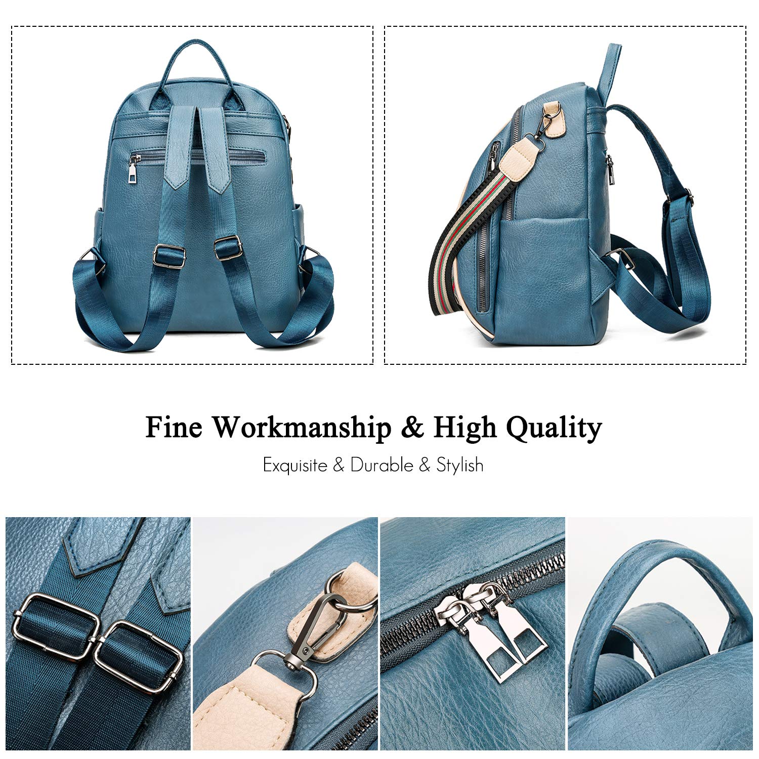 FANDARE Bolsos Mochila Mujer Bolsa de Hombro Impermeable Bolso Mochilas Tipo Casual Niña Bolsas Escolares Adolescente Casual Daypacks para Outdoor Deporte Viaje 3 en 1 School Bag Durable PU Azul