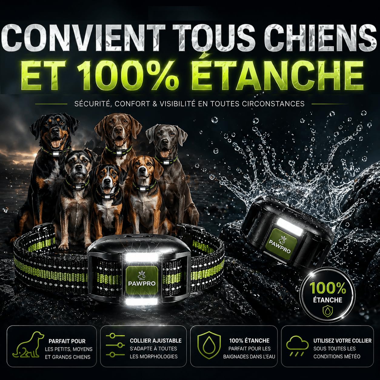 PAWPRO Collier de Dressage, Conforme Nouvelle Loi Bien Être Animal, Portée XXL 3km, Mode Lumière Nocturne, Guide de Dressage Inclus, BIP Vibration Boost, Adapté à Tous Les Chiens (2 Colliers)
