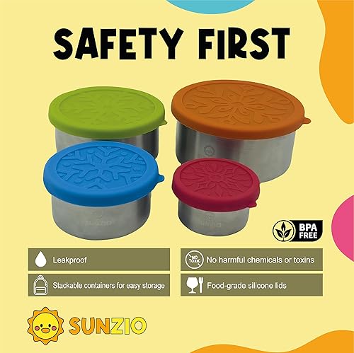 Miniatura 3 de SUNZIO Recipientes de acero inoxidable con tapas de silicona, a prueba de fugas, contenedor apilable de metal para almacenamiento de alimentos para