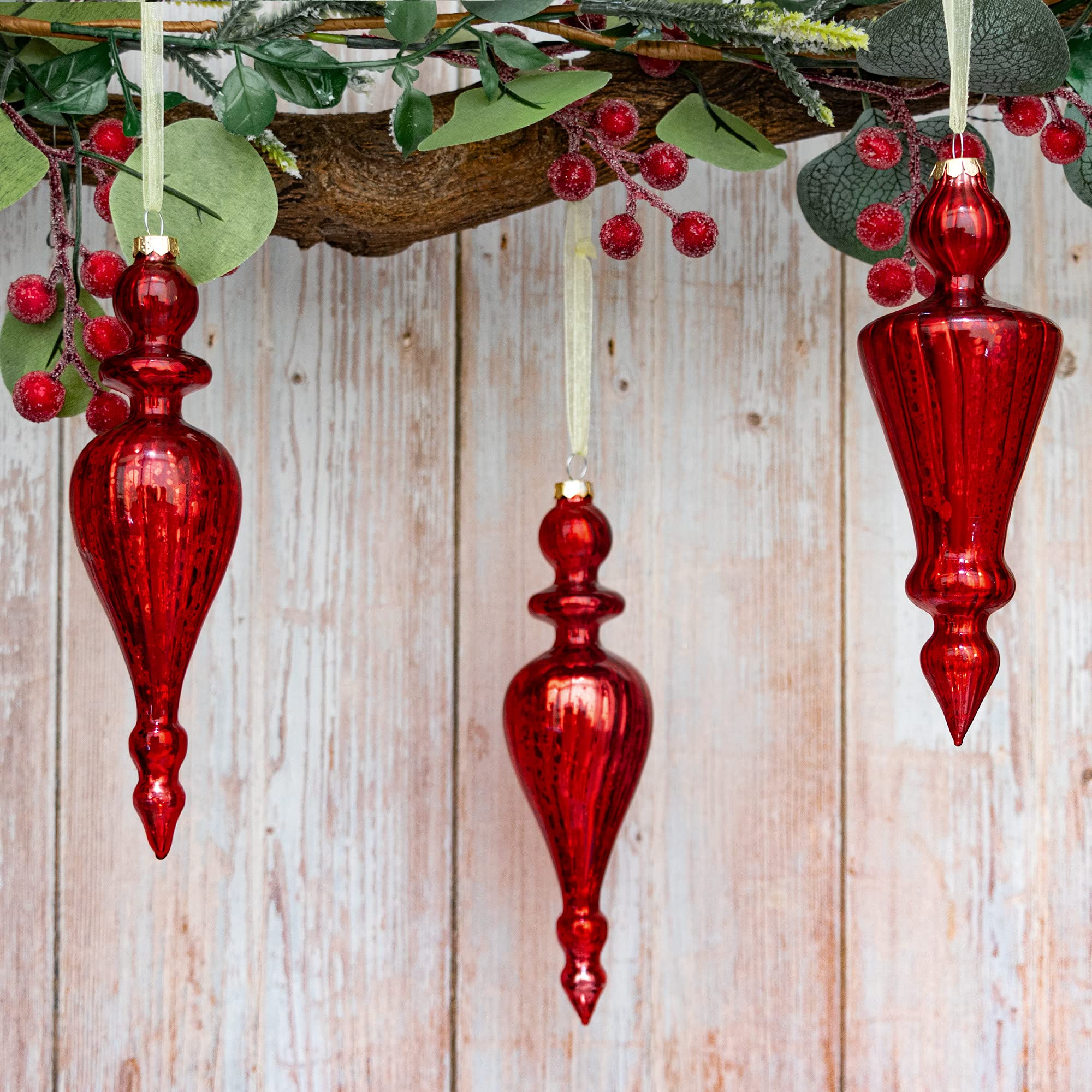 Golden Flowers on Red Glass Waterdrop Finial Christmas Ornament | eBay