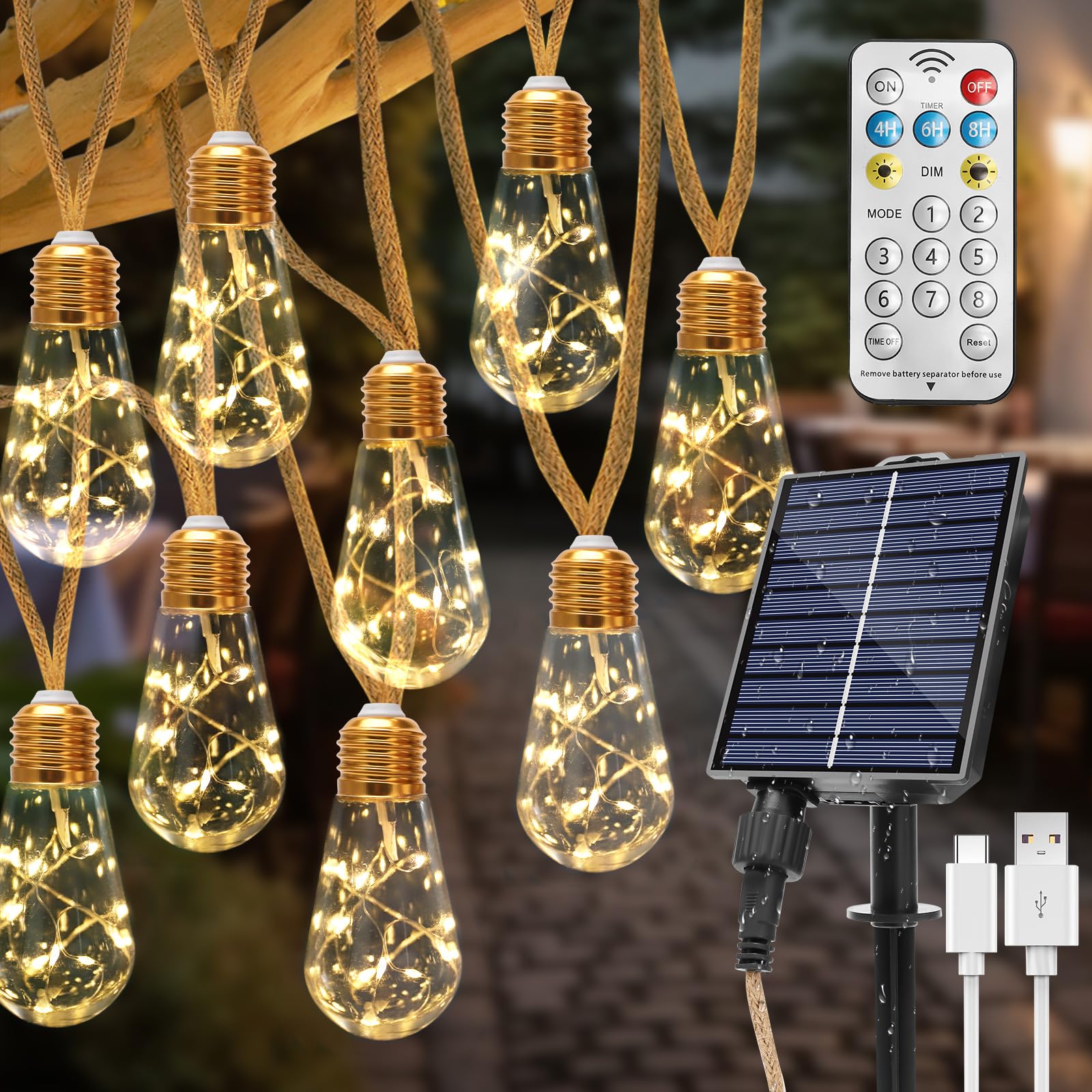 btfarm Lichtsnoer op zonne-energie voor buiten, 8 m, lantaarn, voor buiten, weerbestendig, IP65, lantaarn, lichtketting, outdoor, 8 modi, decoratie voor tuin, balkon, terras, binnenplaats, warm wit