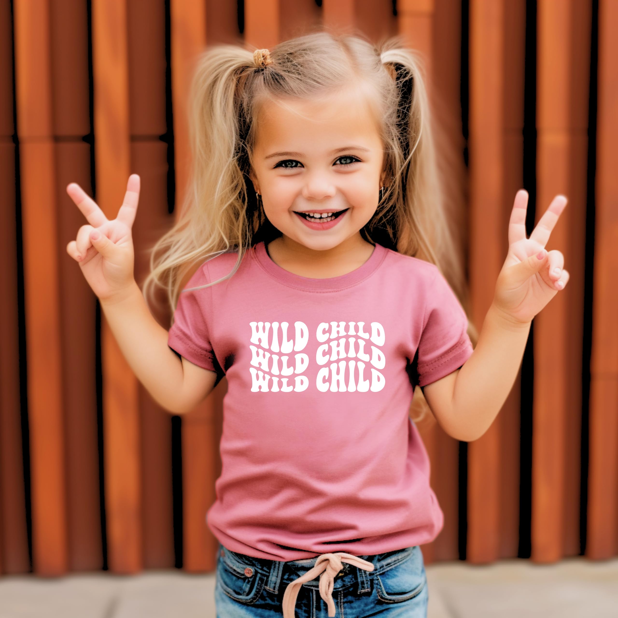 Olive Loves Apple Wild Child Wavy Retro Shirts for Baby and Toddler Boys and Girls White on Mauve Shirt 2T