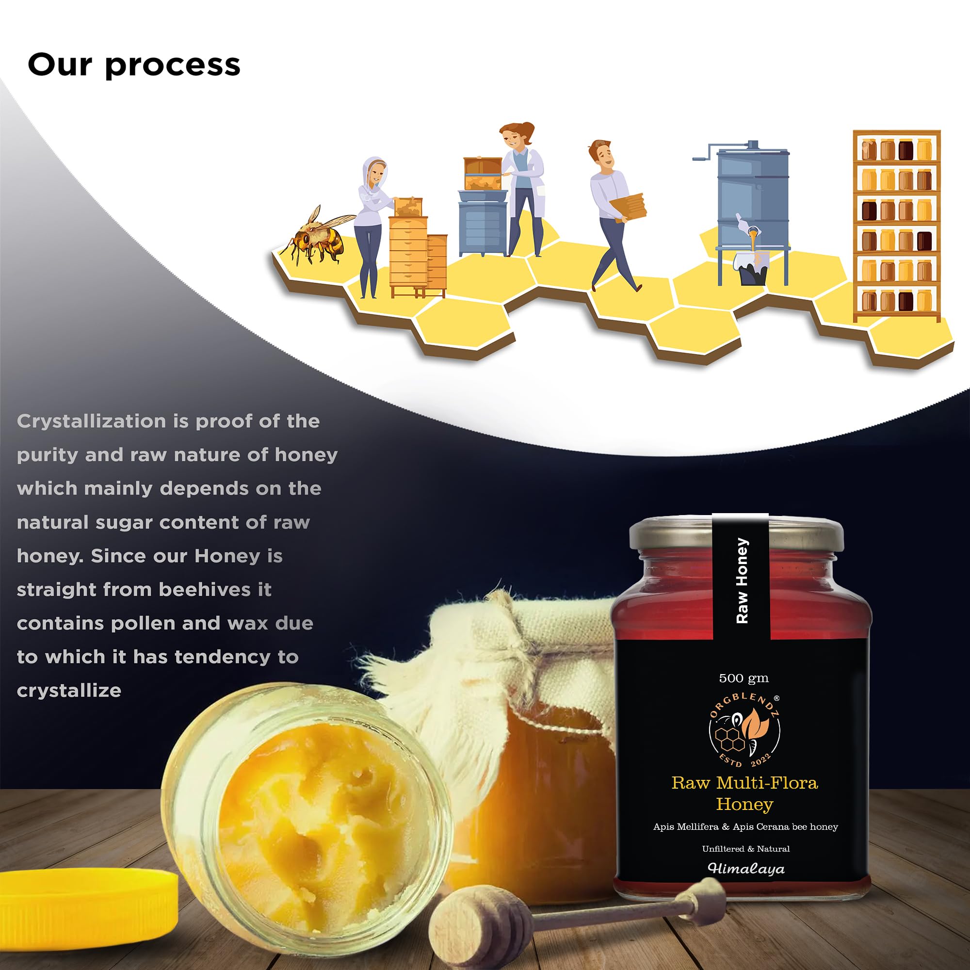 ORGBLENDZ-Certified Organic Raw unprocessed Wild Himalayan Multiflora Honey,Unrefined,Non Pasteurized,Lab Tested Sugarfree,antioxidants|Fresh|Chemical Free, No Adulteration (500 GM) 2