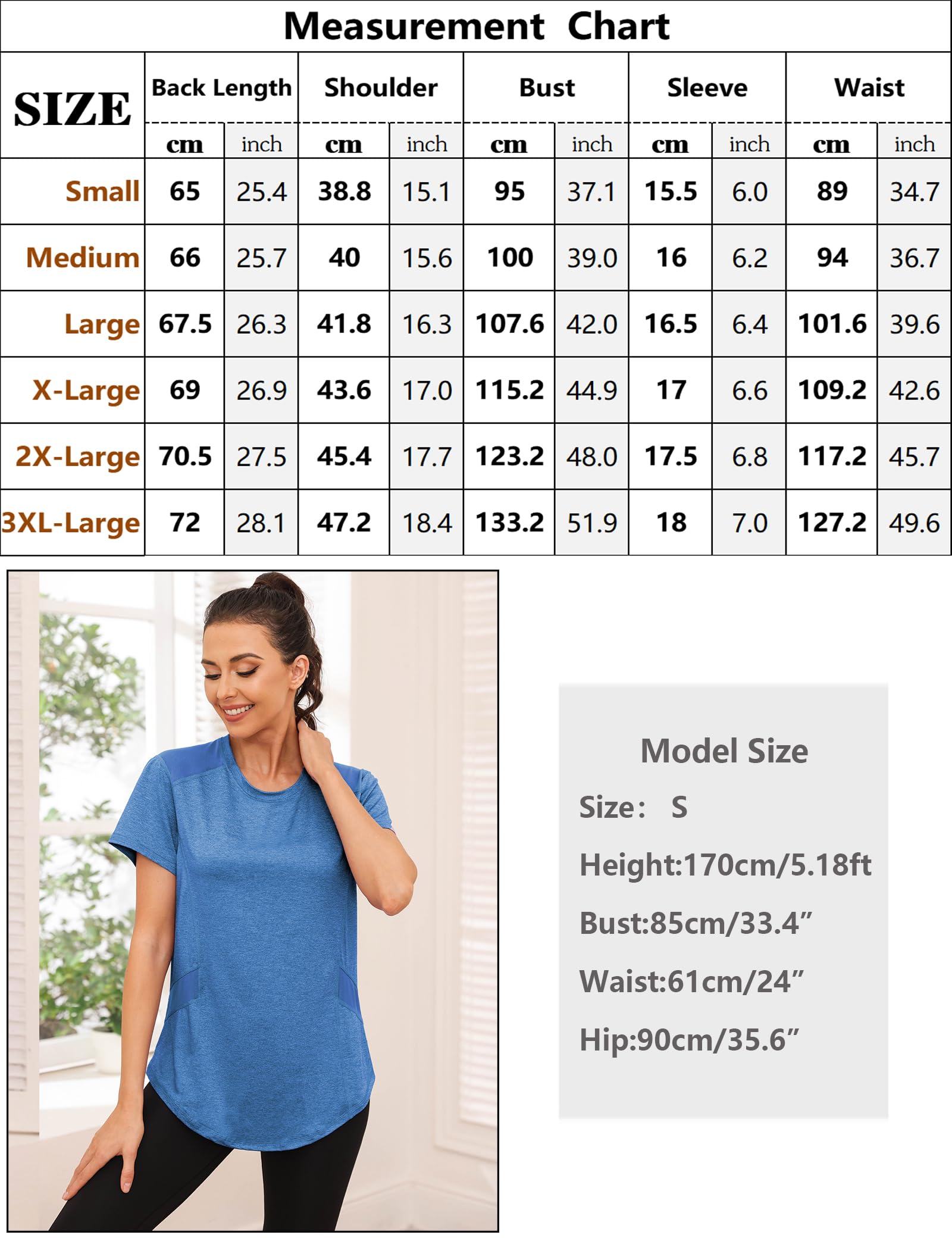 Gyabnw Camisetas Deportivas para Mujer de Manga Corta Camisetas Funcionales con Cuello Redondo Camiseta para Correr Fitness y Yoga