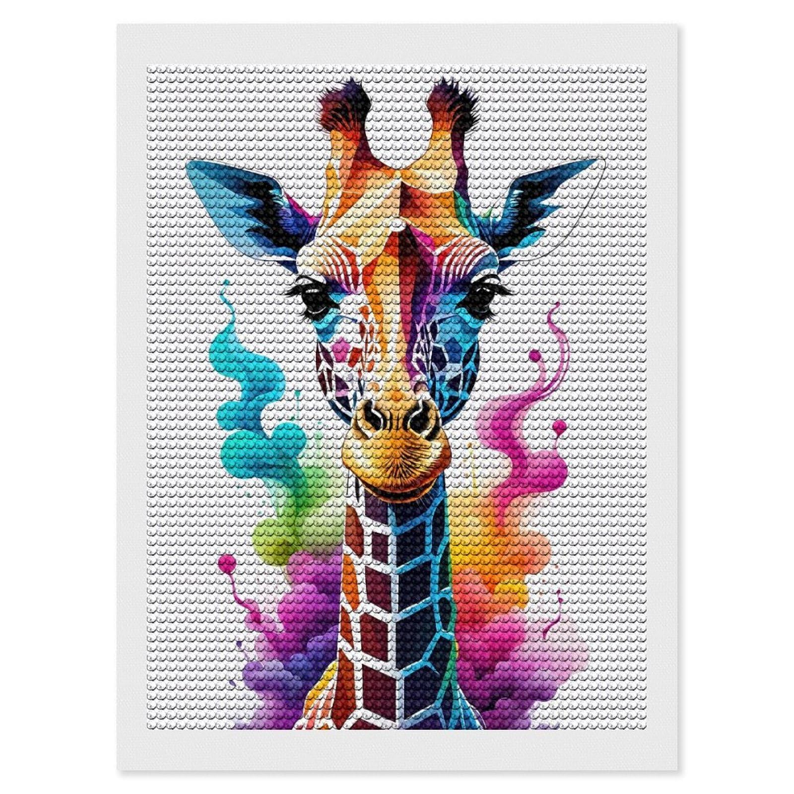Junmoney Colorful Geometric Giraffe Diamond Art Canvas 12"x16", for Creative Relaxation, Simple to Start, Aesthetic Room Decor, Holiday Gift Idea