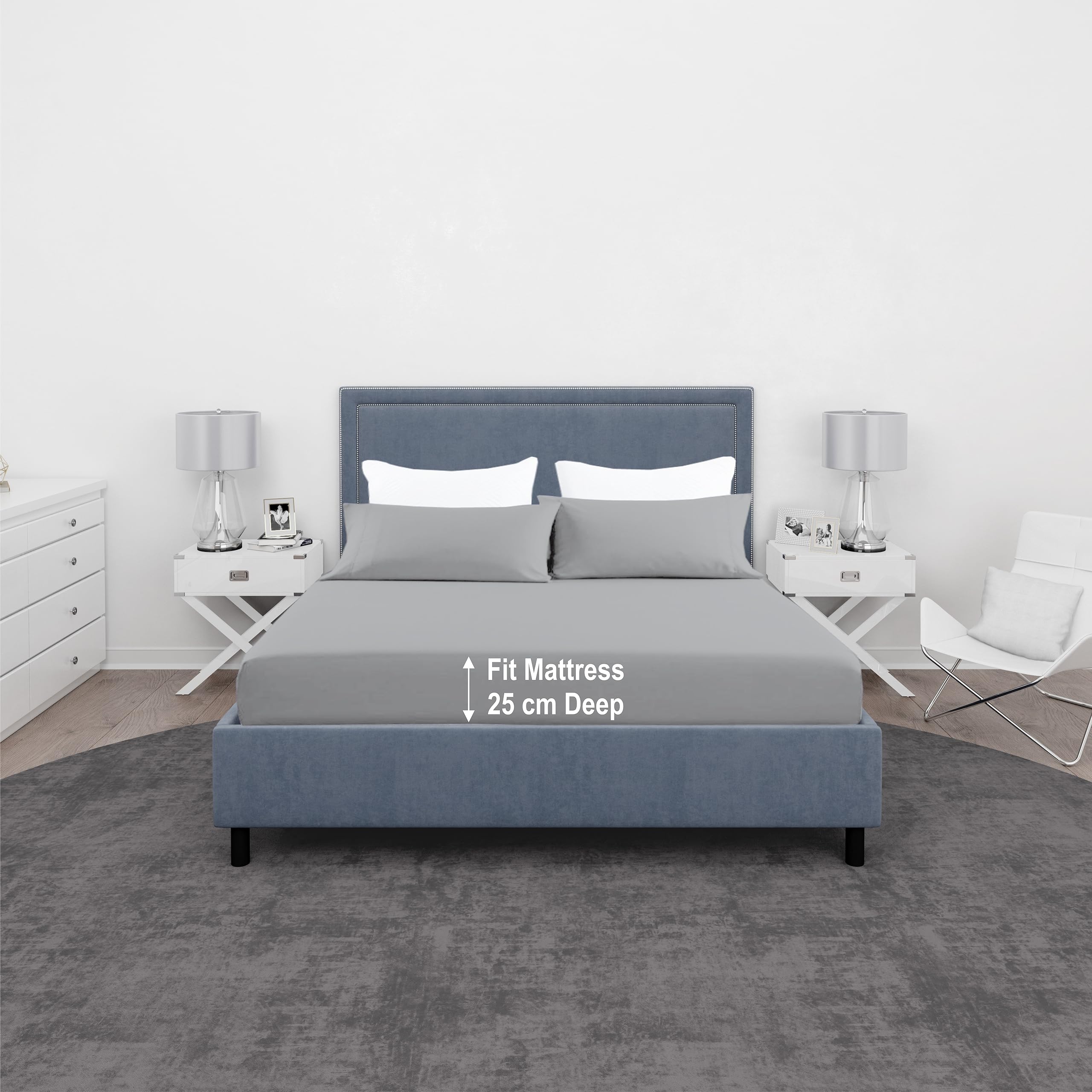 Comfy Nights Double Fitted Sheet MicroFibre Plain Dyed Easy Care Soft Brushed Micorfiber Fitted Sheet (Grey, Double) - Image 2