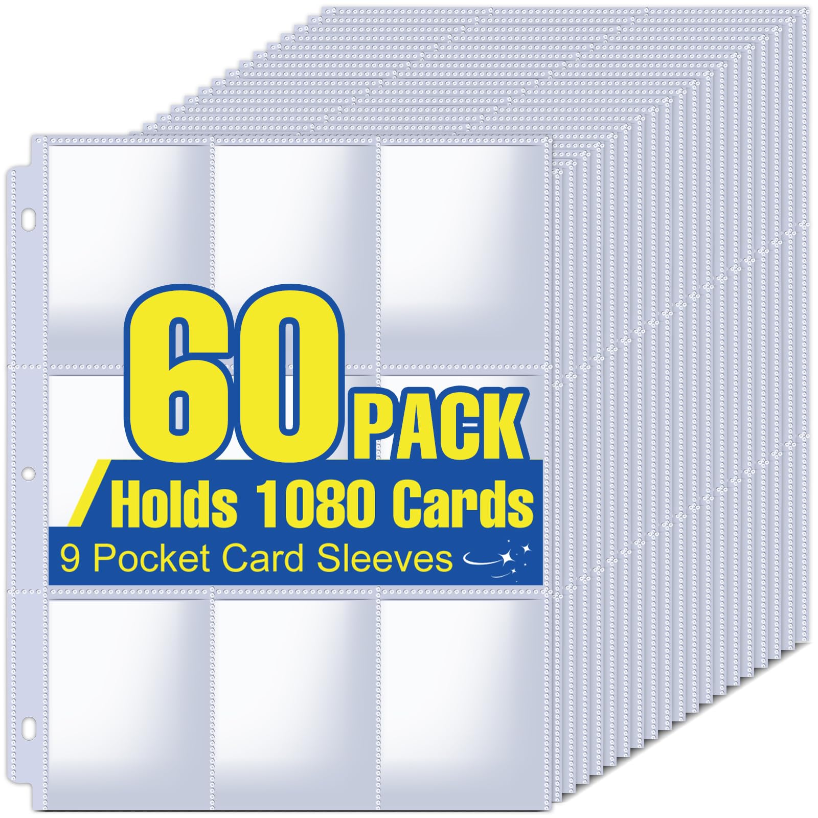 1080 Pockets Card Sleeves Binder Sheets 9 Pocket Card Sleeves for 3 Ring Binder Trading Cards Sleeves Fit
