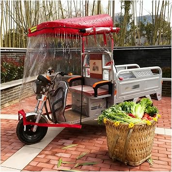 Electric Tricycle Cover, Outdoor Dump Truck Rainproof Tarpaulin, Breathable and Portable Vehicle Protection with Zipper for All SeasonsRed,105cm