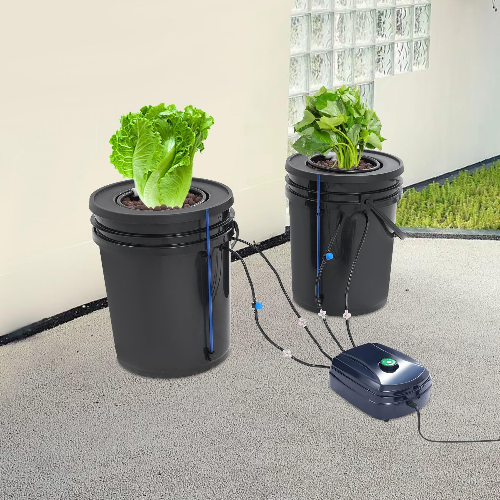 Hydroponiczny system uprawy z 2 doniczkami, hydroponiczny system uprawy, pompa powietrza 18,93 l, wskaźnik poziomu wody, keramzyt do użytku wewnątrz pomieszczeń, ogrodu, warzyw, owoców i
