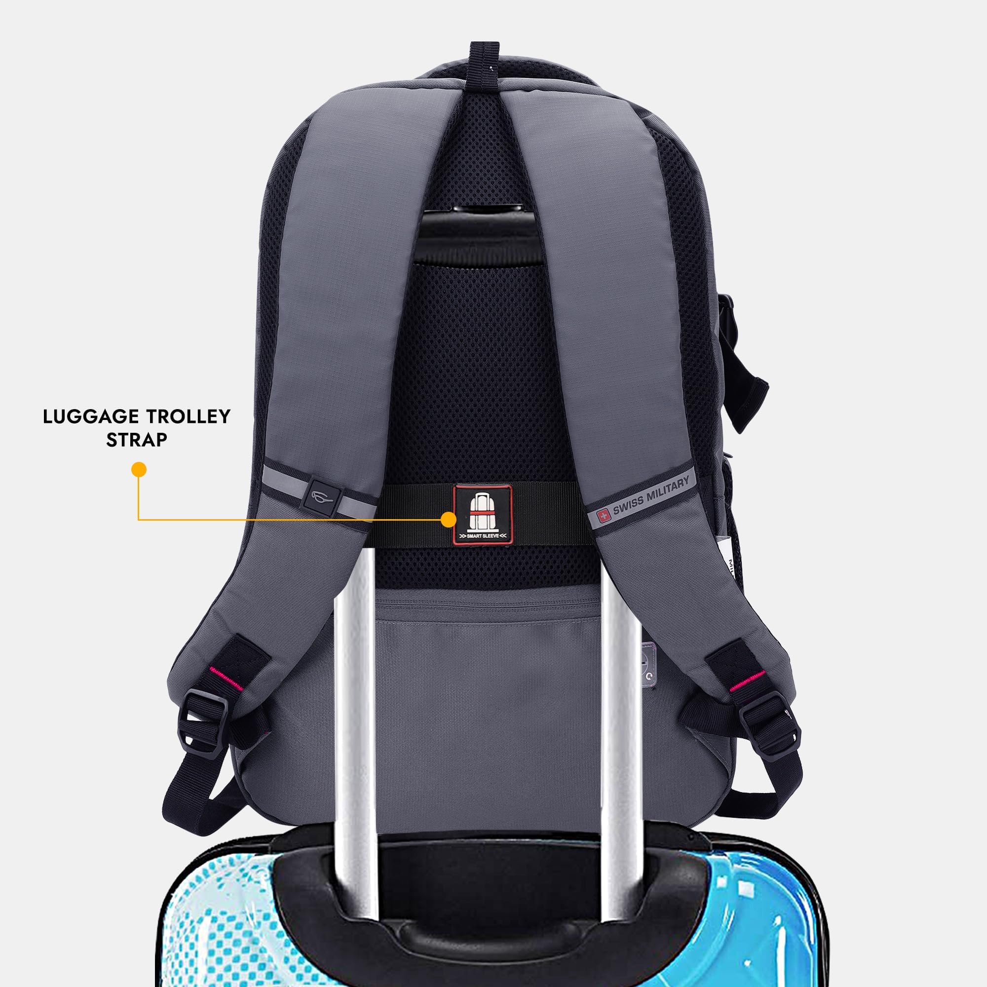 SWISS MILITARY 30L Laptop Travel Backpack for 15.6 Inch Laptop, Unisex Office & College Bag with Luggage Strap, Anti-Theft Pocket, Detachable Key Ring & Expandable Bottle Pocket Grey — Amazon image 7