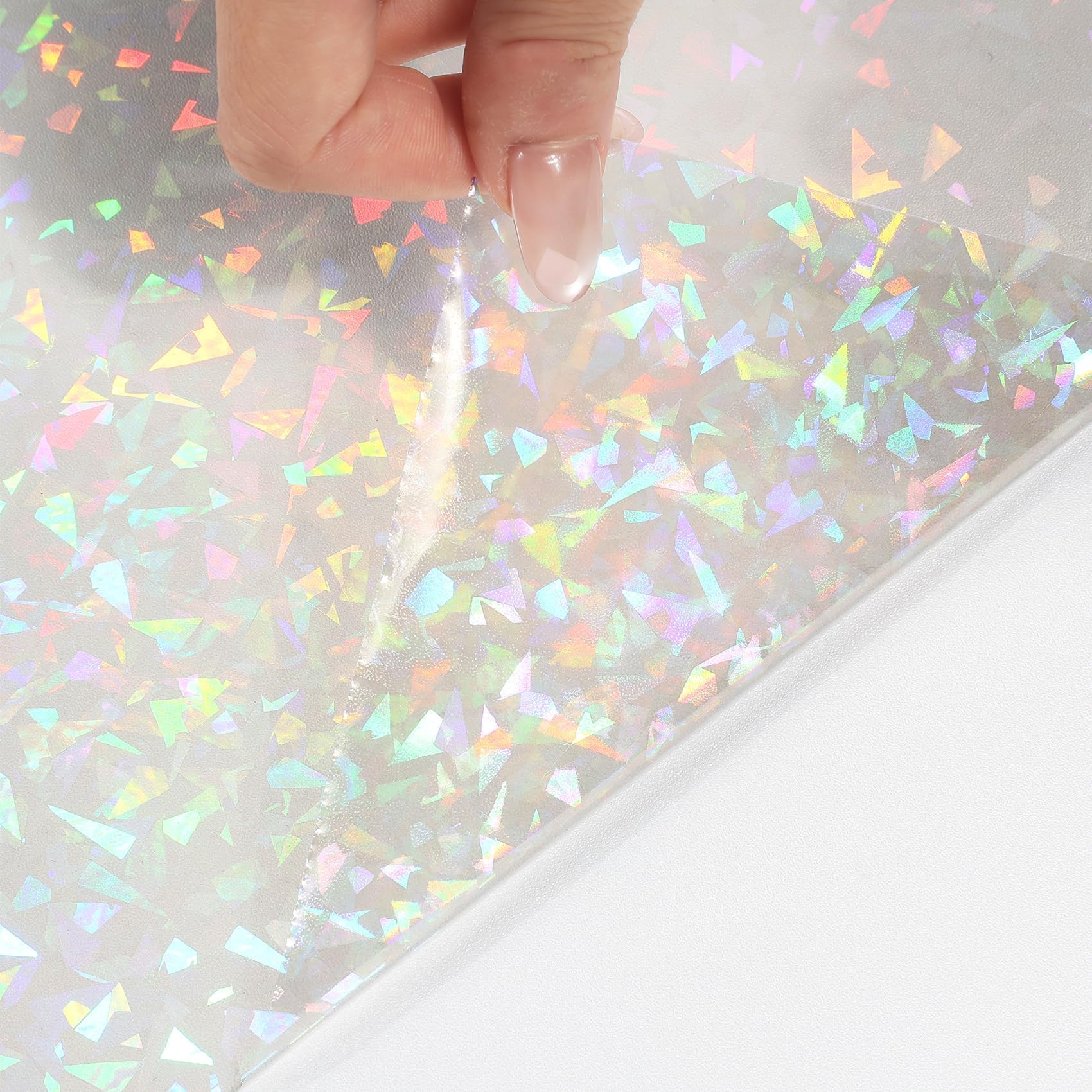 LACHEERY Pellicola Olografica Glitter con Motivo Vetro Carta Olografica Adesiva Trasparente 40cm x 700cm Vinile Permanente Impermeabile Pellicola Adesiva Colorata Lucido per DIY Regalo Decorazione