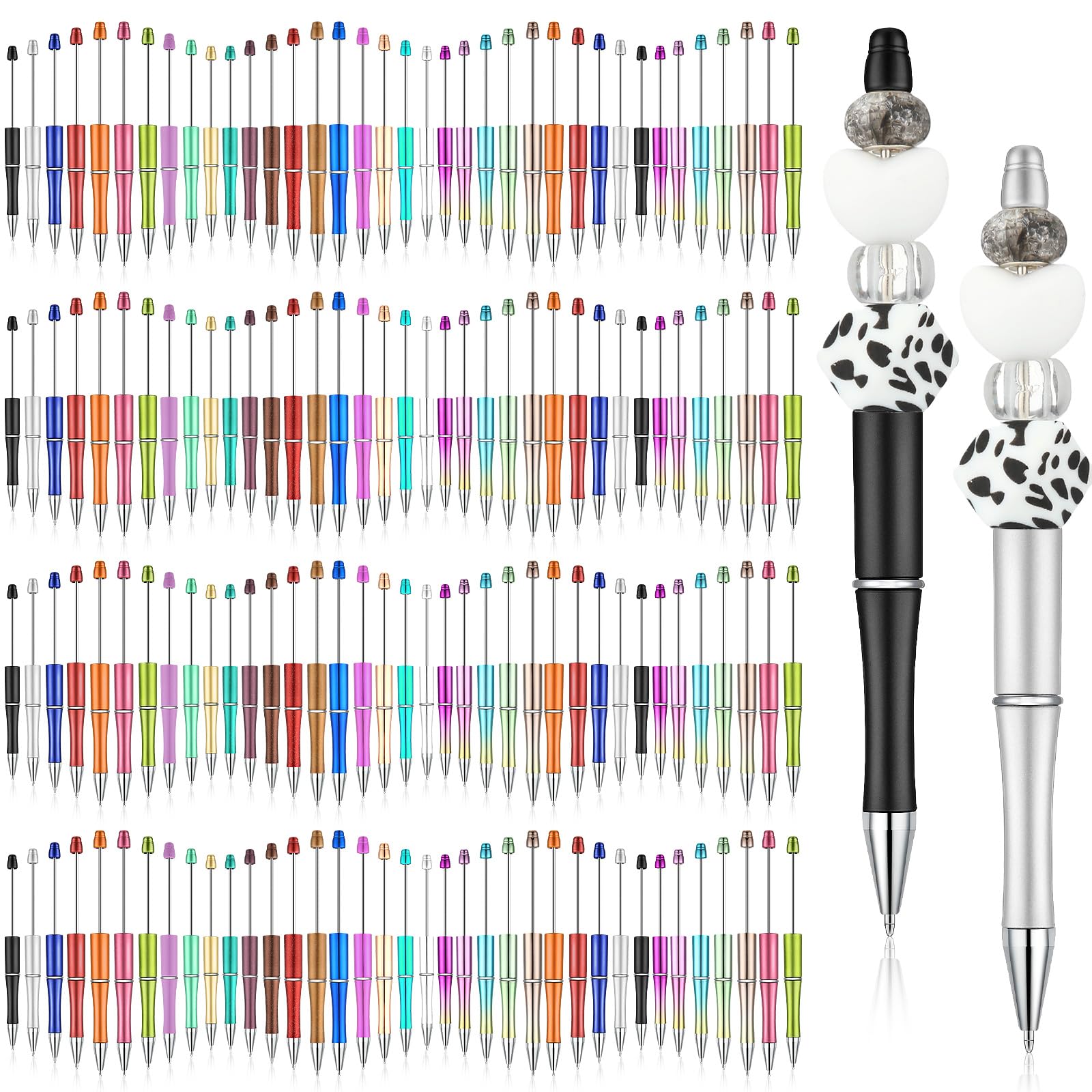 Kosiz 150 Pieces Plastic Beadable Pen Bulk Bead Ballpoint Pen Assorted Bead Pen Black Ink Beaded Pens Gift for Kids Students Presents Office School Supplies DIY Making (Metallic Colors)