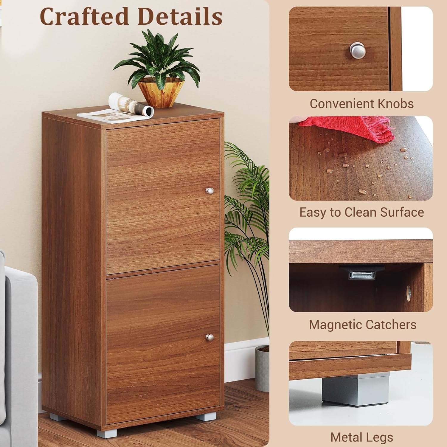 Giantex 2-Cube Bookcase with Doors, Stackable Storage Cabinet with 2 Single Doors, 4 Compartments & Adjustable Shelves, Wooden Freestanding Bookshelf Organizer for Living Room, Office, Bedroom