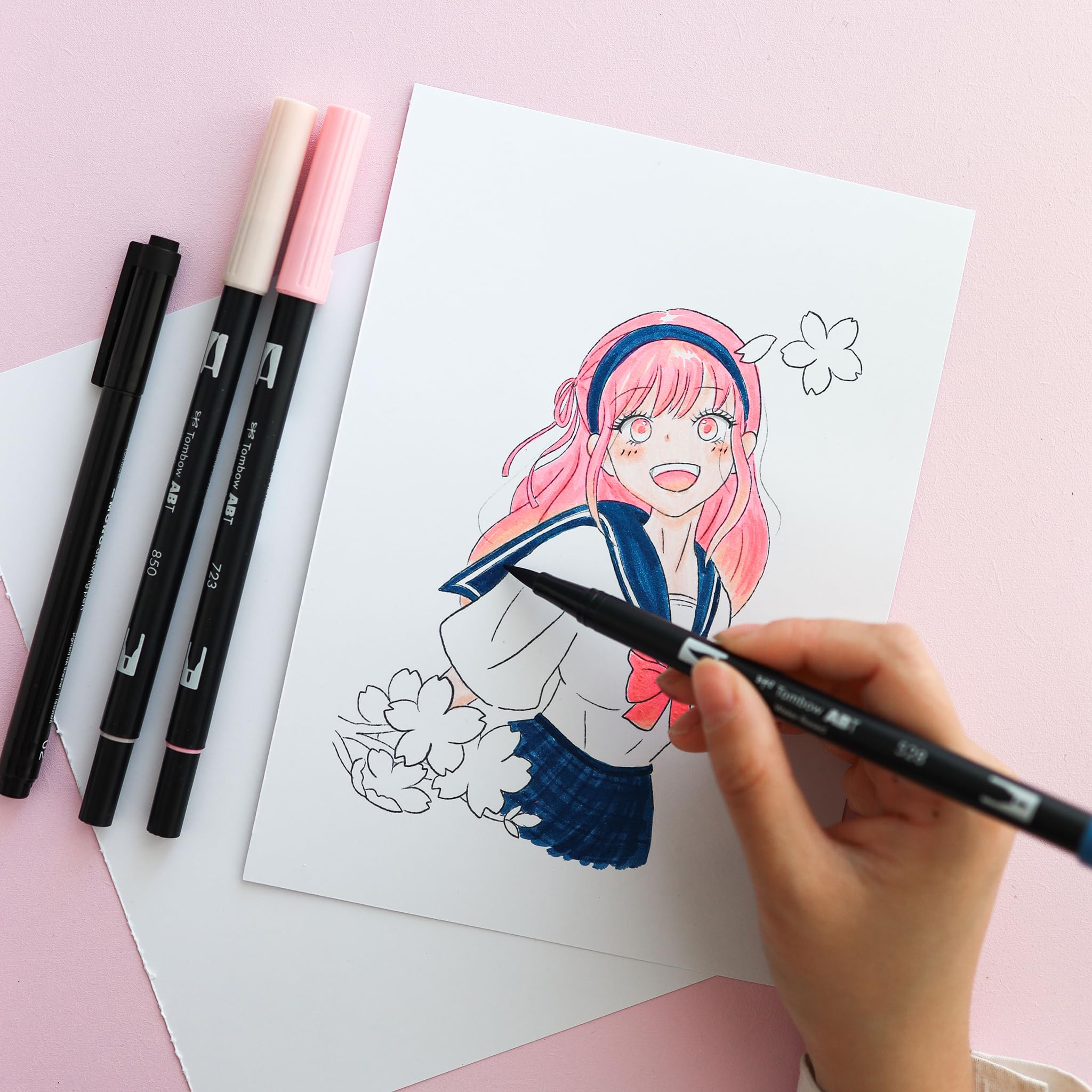 Tombow Set creativo de manga, juego de pinceles inspirados en Japón con ABT Dual Brush Pen, Fineliner, A6 A6 para dibujar y acuarela [JAPAN-SET3]