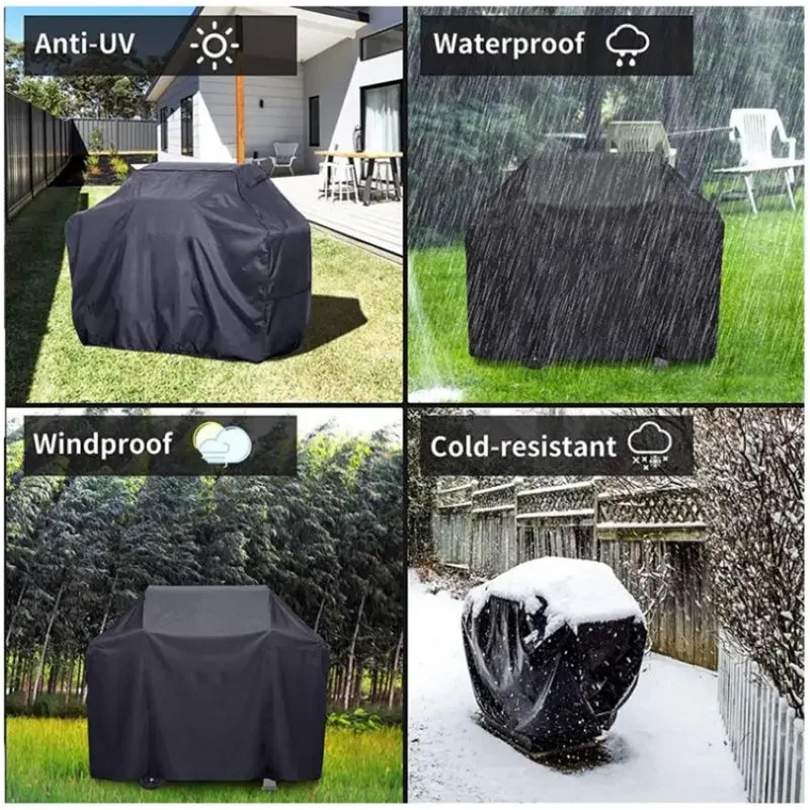 Copertura per Barbecue Resistente, Copertura for Barbecue Impermeabile e Resistente alle intemperie con Cinghie, Grigio e Nero, Diverse Misure(Grey,170x61x117cm)