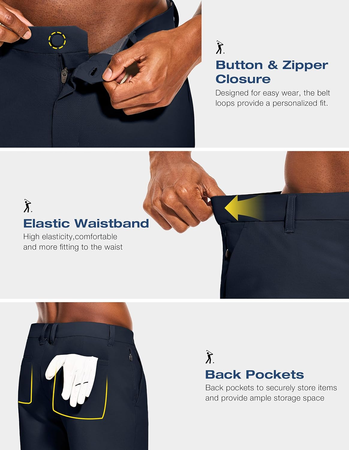 PULI Men's Golf Shorts 5 Inch Stretch Waterproof with 5 Pockets for Travel Hiking Casual Business