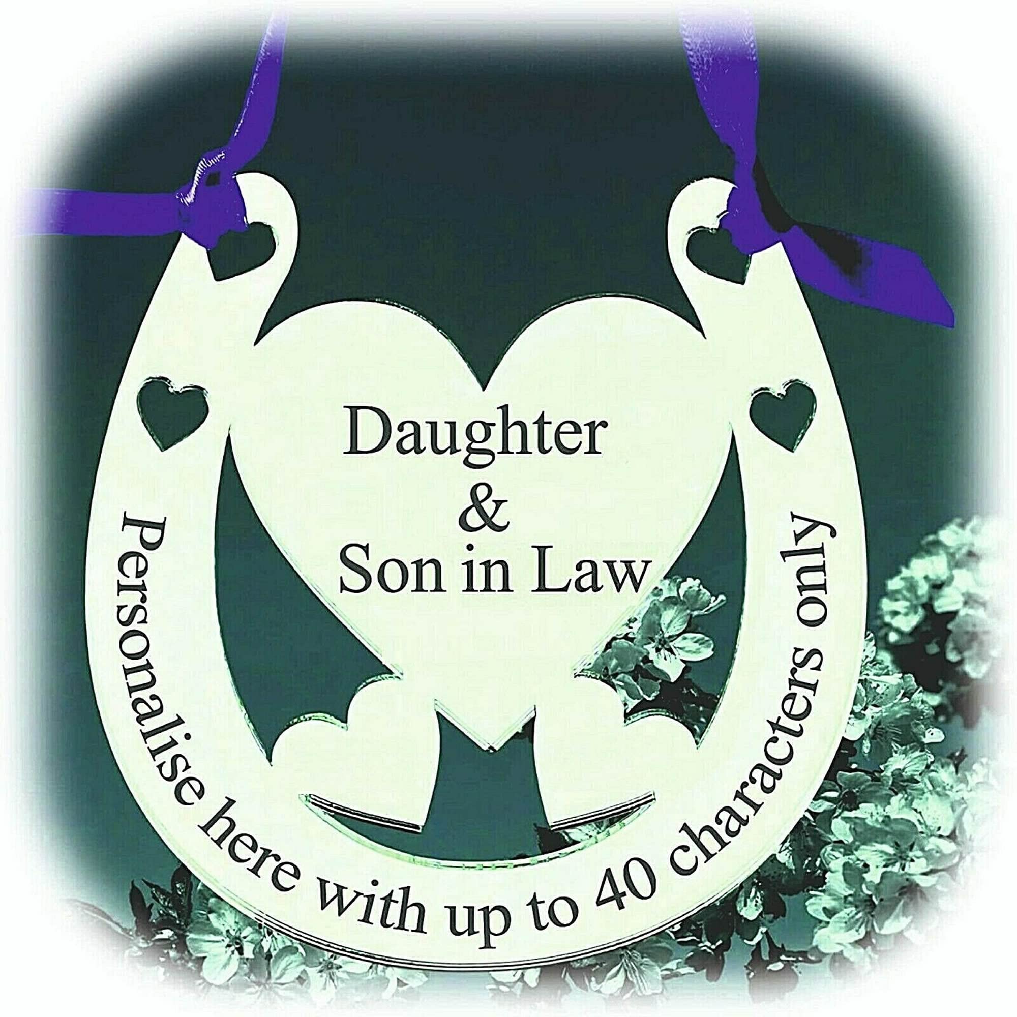Personalised Daughter & Son In Law Silver Mirror Acrylic 3mm Wedding Bridal Gift Lucky Keepsake Horseshoe. AGiftForYouUK DS1