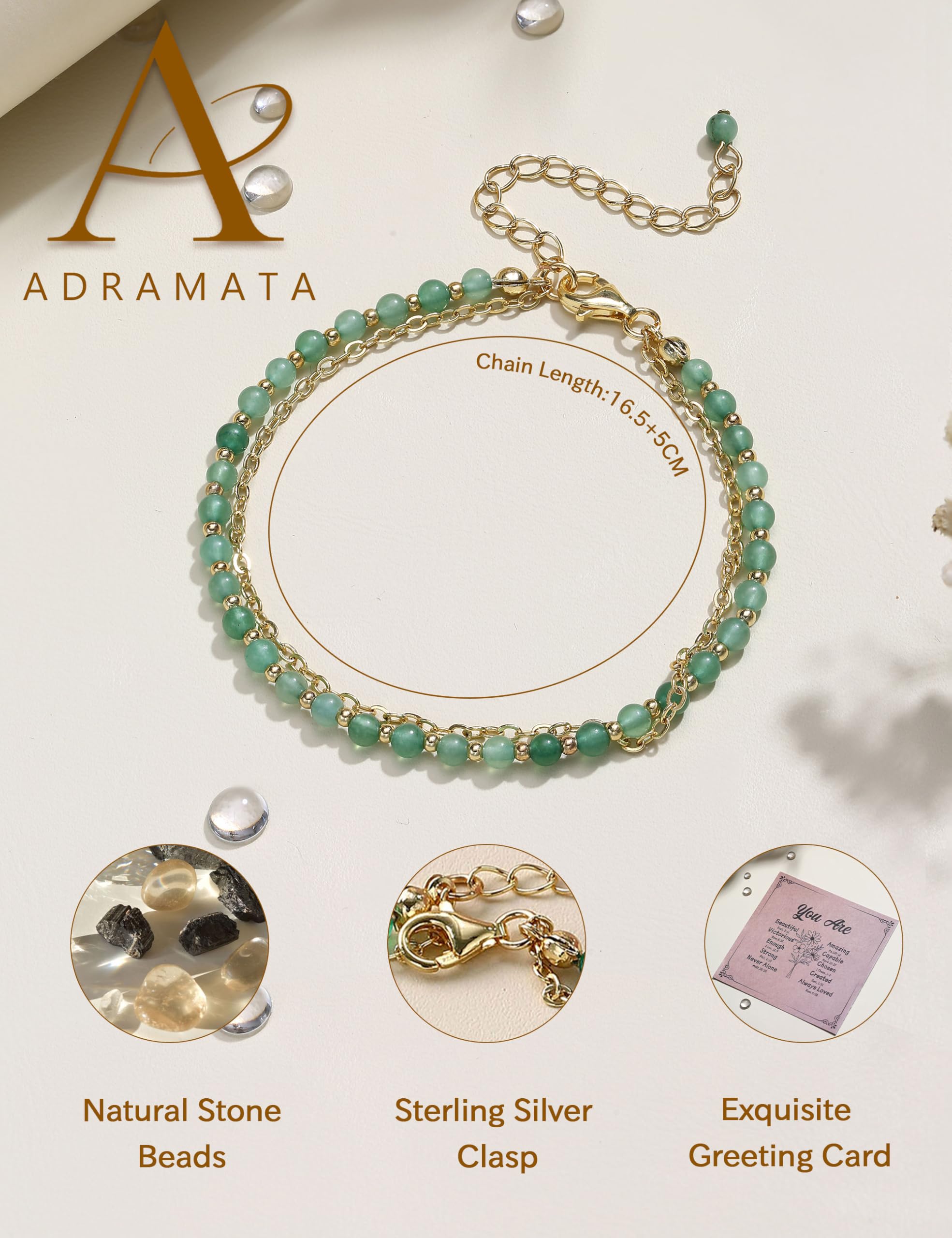 YCTTKDD Pulseras de cuentas para mujeres y niñas, pulsera con cierre de plata de ley 925, cuentas de piedra natural, pulsera de cristal, pulseras bohemias chapadas en oro ajustables, regalo de joyería