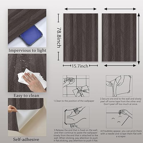 Miniatura 3 de MILEPER Papel tapiz de madera negra, papel adhesivo negro para encimera, gabinete, cocina, 15.7 x 78.8 pulgadas, papel tapiz autoadhesivo extraíble,