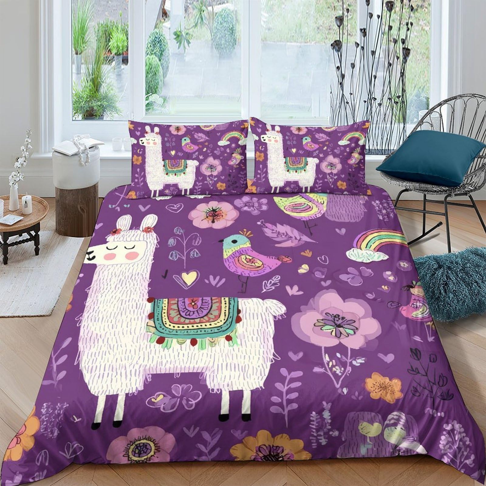 Ctjqhvkz Style-6 3D Printed Llama Alpaca Fitted Sheet Microfiber Purple Floral Bird Mattress Cover For Bedroom Dorm Easy Care Decor Single（135X200cm）