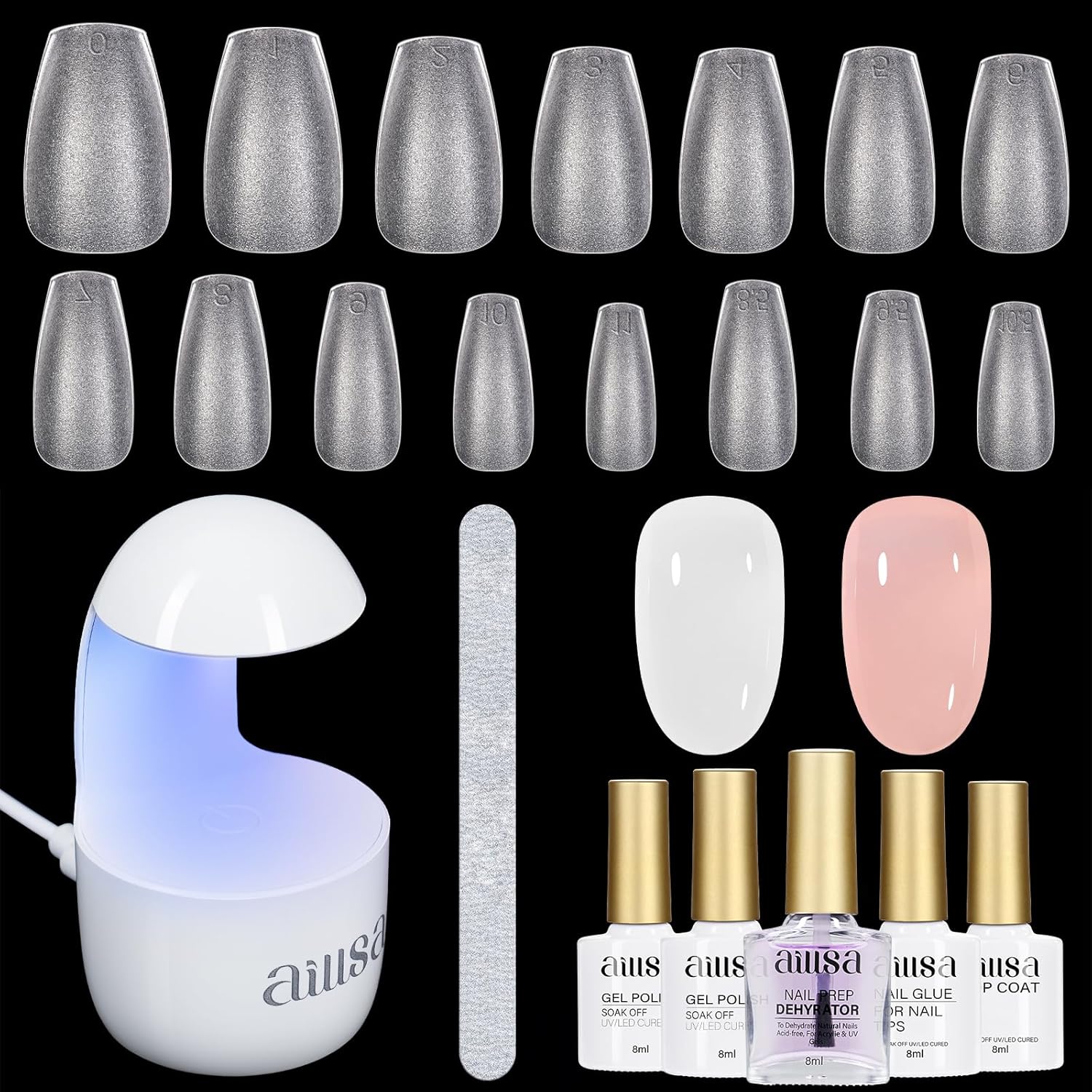 AILLSA Kit de puntas de uñas y gel de pegamento, puntas de uñas cortas de ataúd, 240 piezas con capa base de pegamento de uñas 2 en 1 y deshyrator de uñas, kit de extensión de uñas de gel suave con Colombia