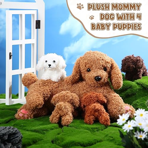 Miniatura 5 de Honoson Nurturing Dog Mommy - Juego de peluche con 4 cachorros de bebé, juguetes de peluche suaves con temática de perro para niños y niñas, regalos