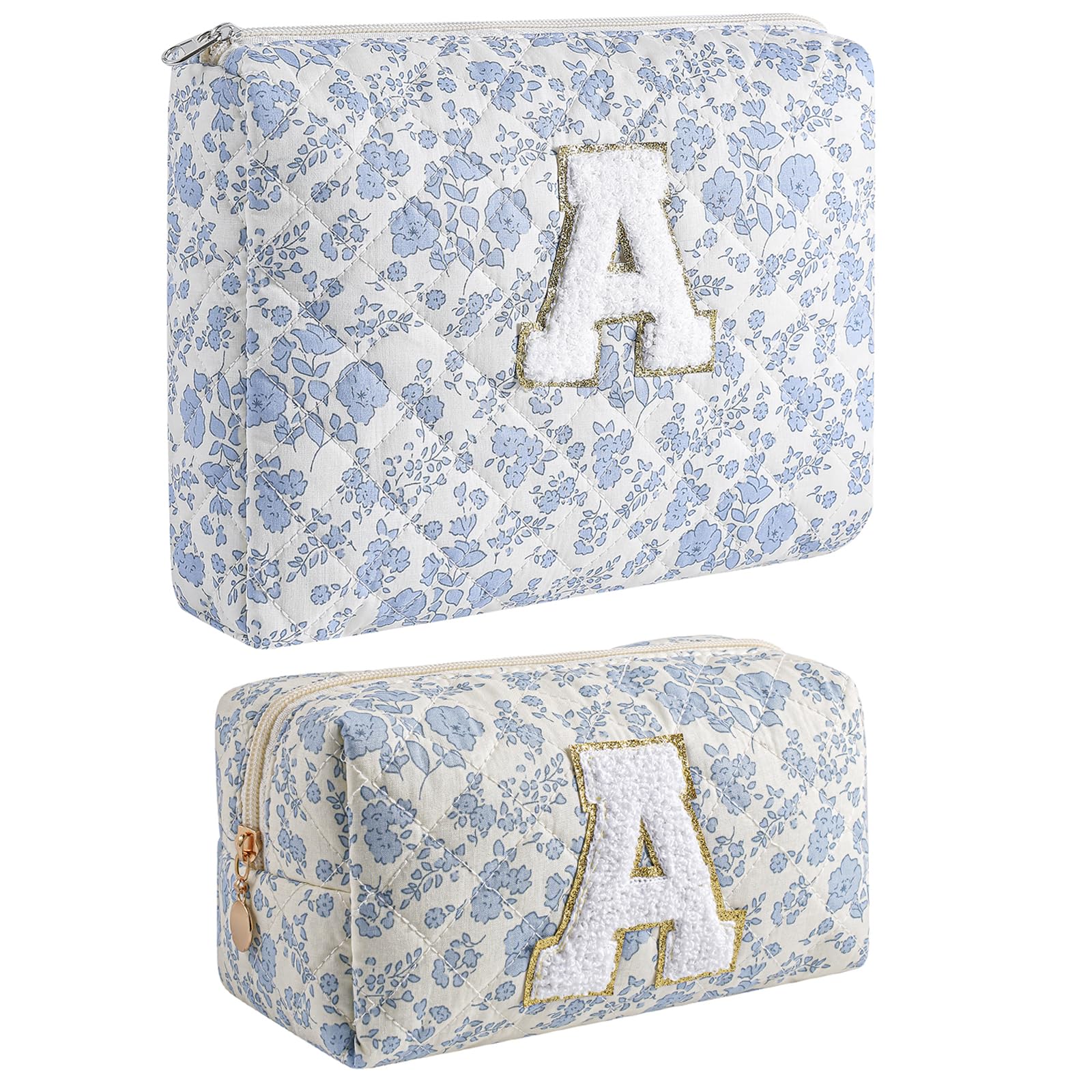 JOVAKIT Alphabet Makeup Bag Cosmetic Bag for Women, Christmas Gifts for Girls Age 6-18, Floral Flowers Coquette Travel Toiletry Zipper Make Up Pouch