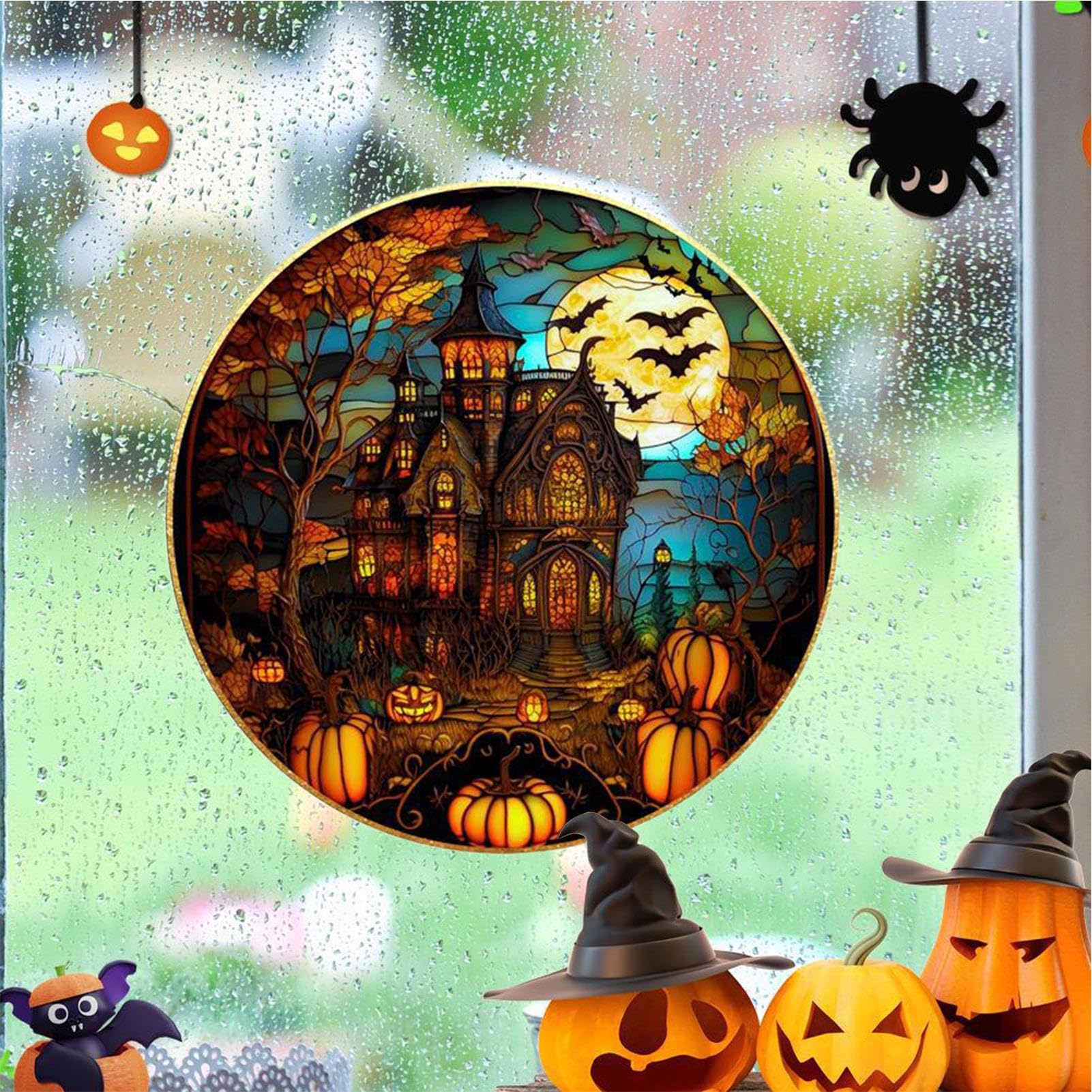 XPOOP Halloween Raamstickers, Halloween Decoratieve Stickers, Halloween Plakafbeeldingen Pompoen Schedel Vleermuis Spinnennet, Halloween Raamtattoo voor DIY Muursticker Raamsticker Halloween party