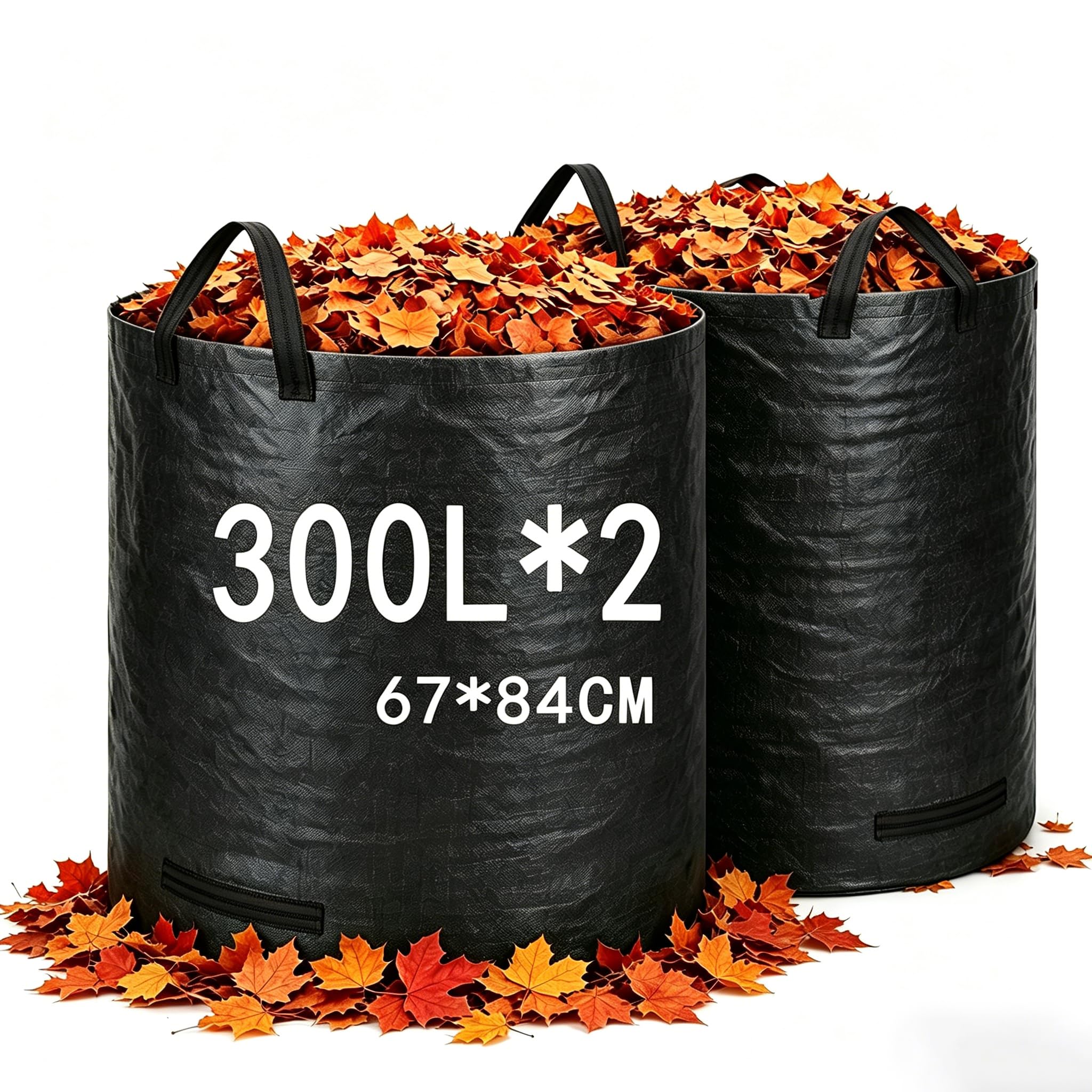 GJWLaie Garden Waste Bags Black 300L*2 Heavy Duty with Handles 2 Pack