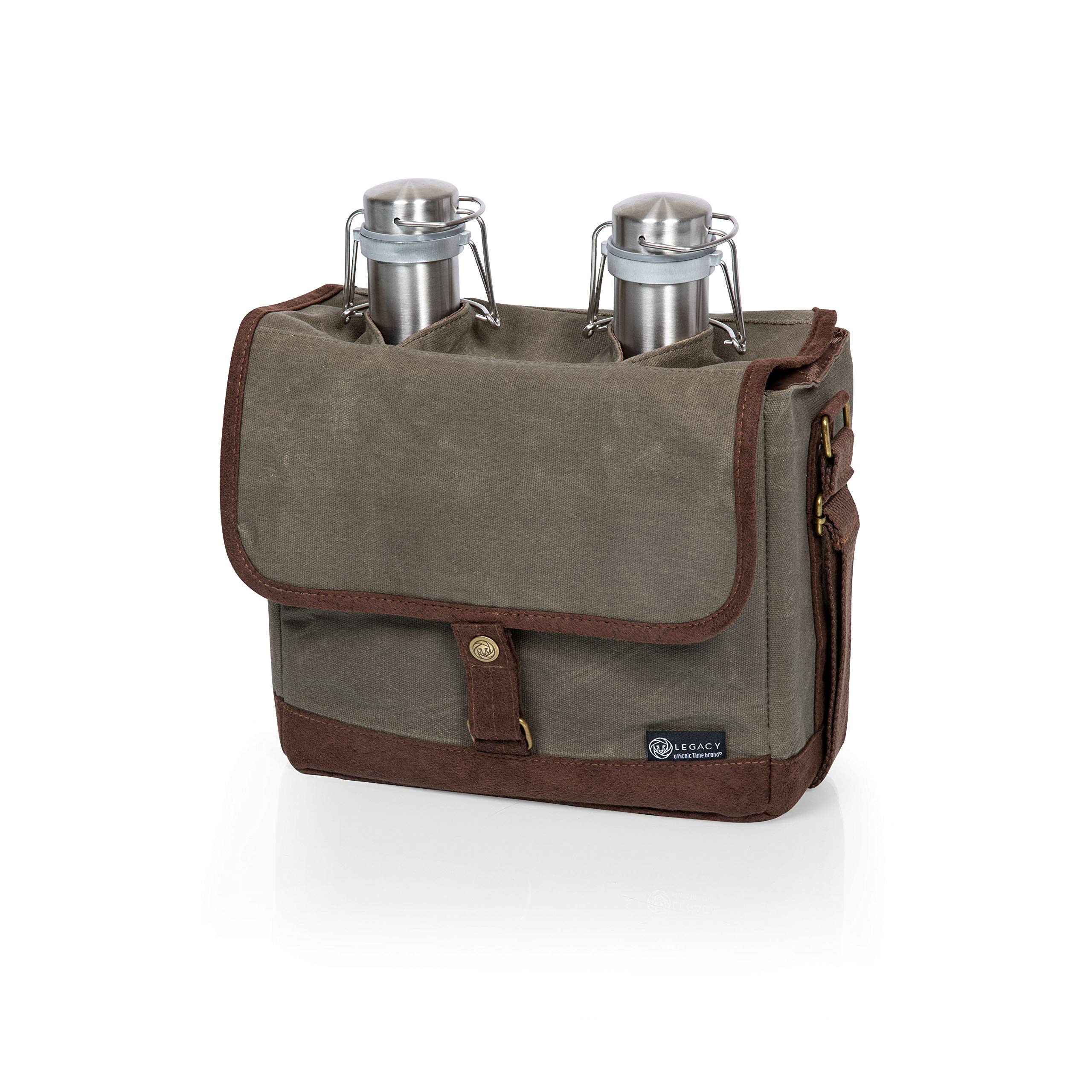 LEGACY - a Picnic Time BrandDouble-Growler Tote with Stainless Steel Growlers, Khaki/Brown