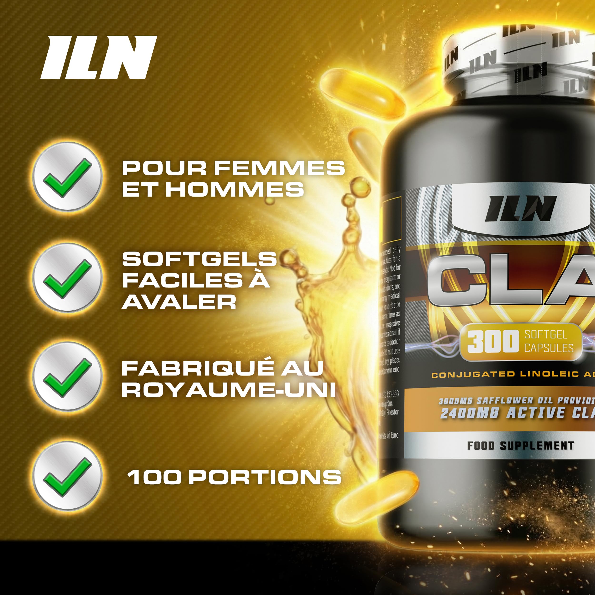 CLA – 3000mg avec 80% d'Isomères Actifs et Chrome – 300 Softgels