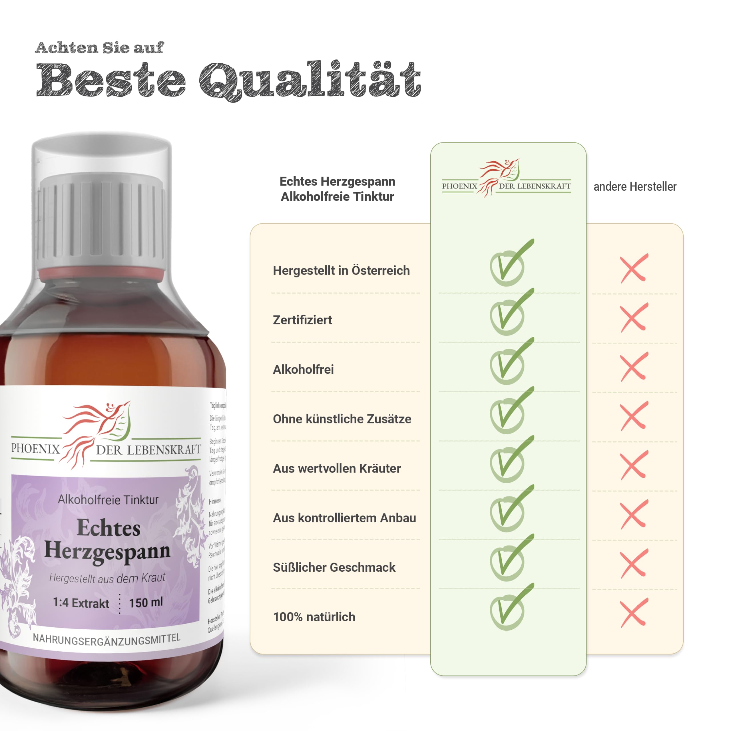 Echtes-Herzgespann Tinktur (alkoholfrei) 150 ml | Leonurus cardiaca Tropfen (1:4 Auszug) | Hergestellt in Österreich | Nahrungsergänzungsmittel mit Herzgespannkraut in pflanzlichem Glycerin
