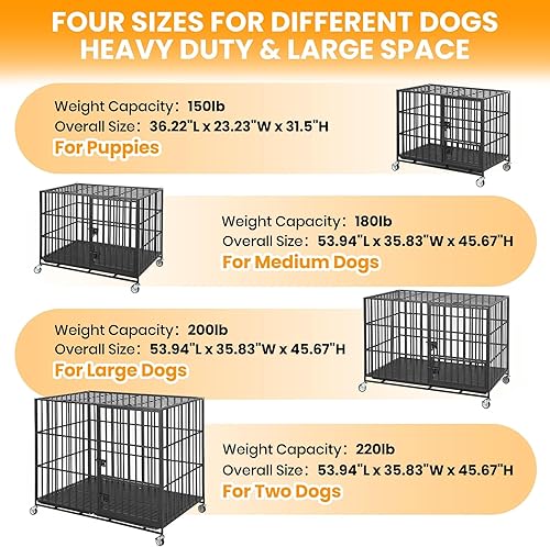 Miniatura 6 de Jaula para perros a prueba de alta resistencia  Perrera de metal XL con 3 puertas, bandeja extraíble y ruedas, jaula para perros de interior