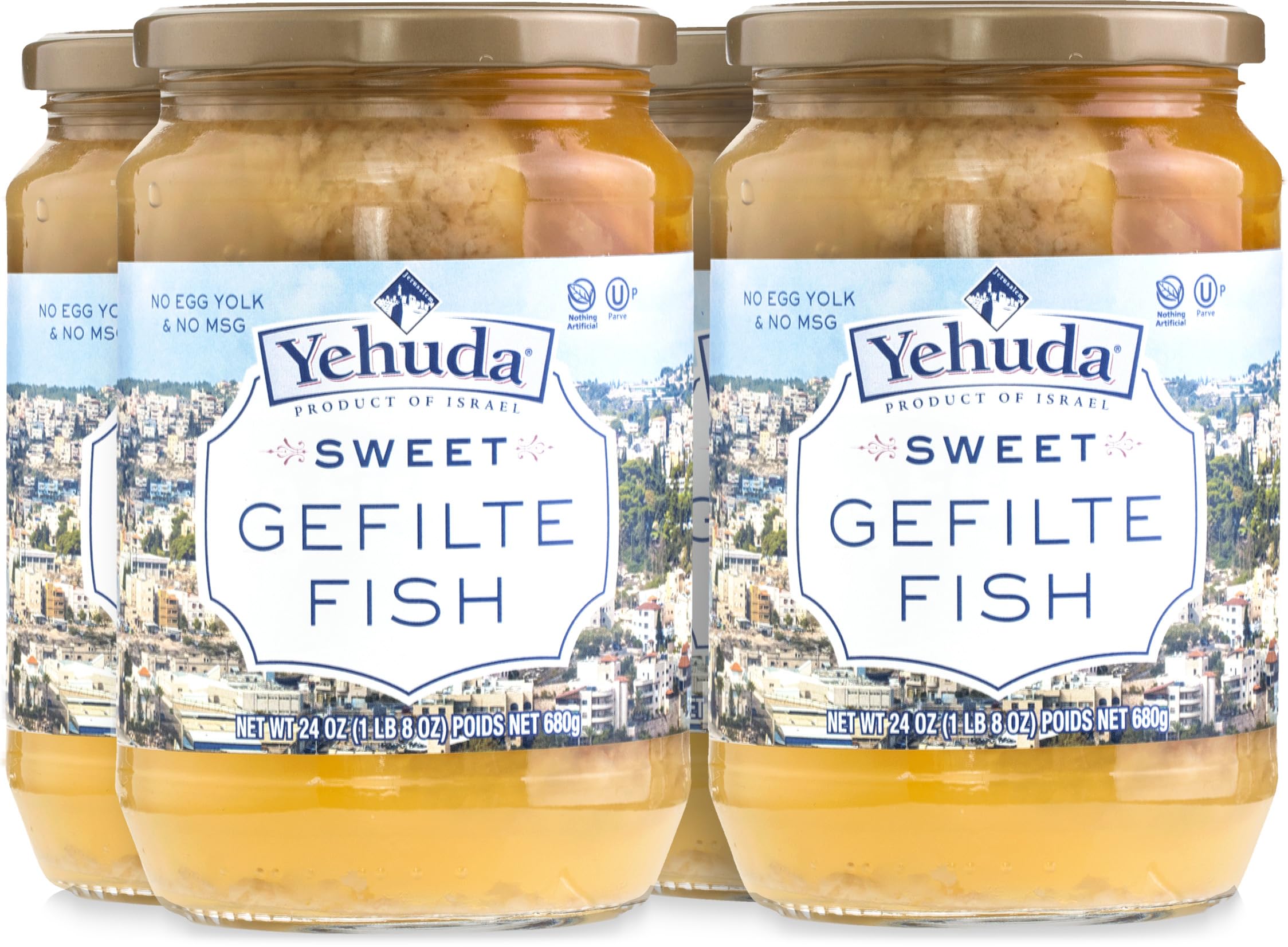 Yehuda Sweet Gefilte Fish, 24oz (4 Pack) | Kosher for Passover | No MSG | Protein Rich