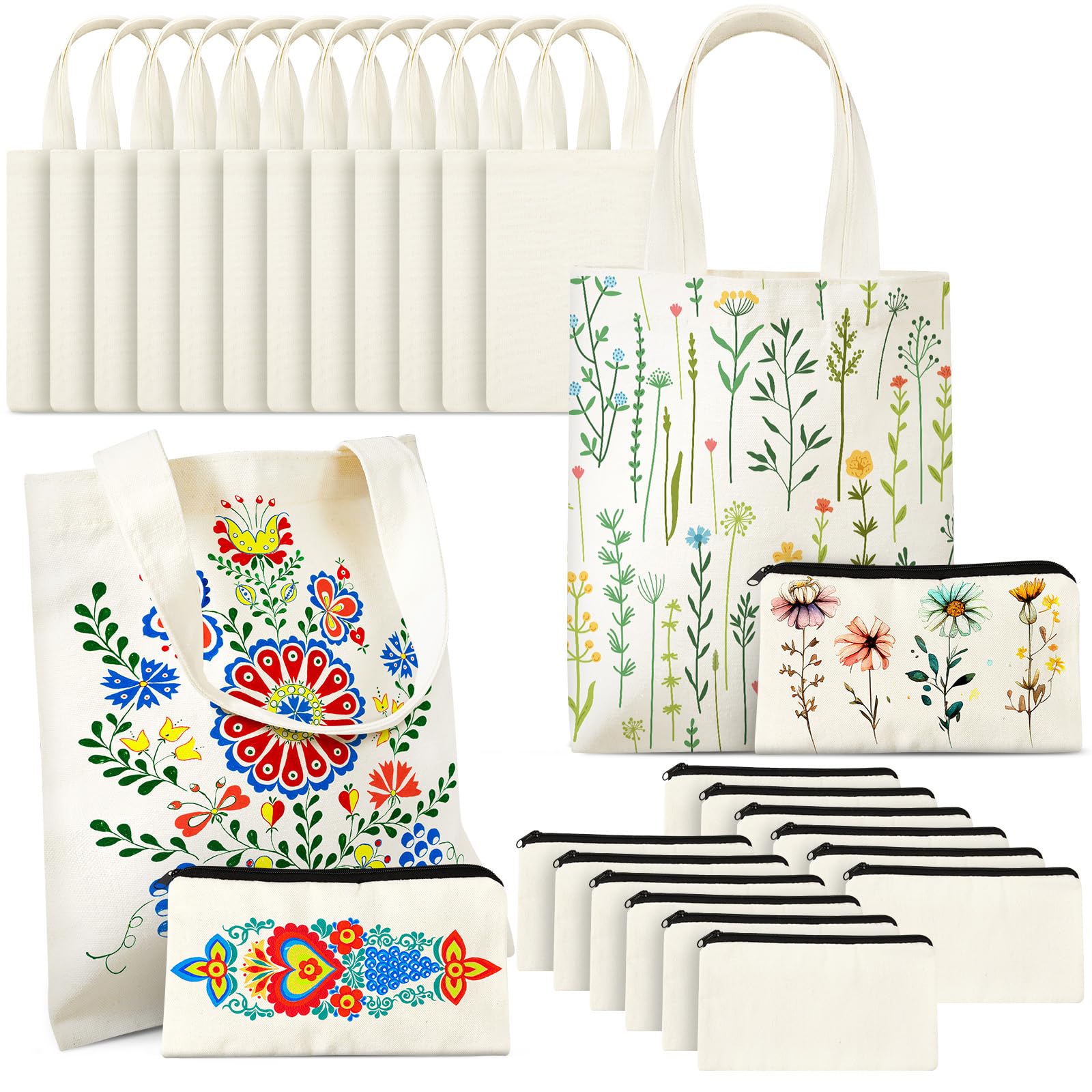 Amylove 24 Pcs Mini Canvas Tote Bag Set Include Small Canvas Bag Blanks Small Pouches with Zipper for Sublimation (8 x 10,Natural Color)