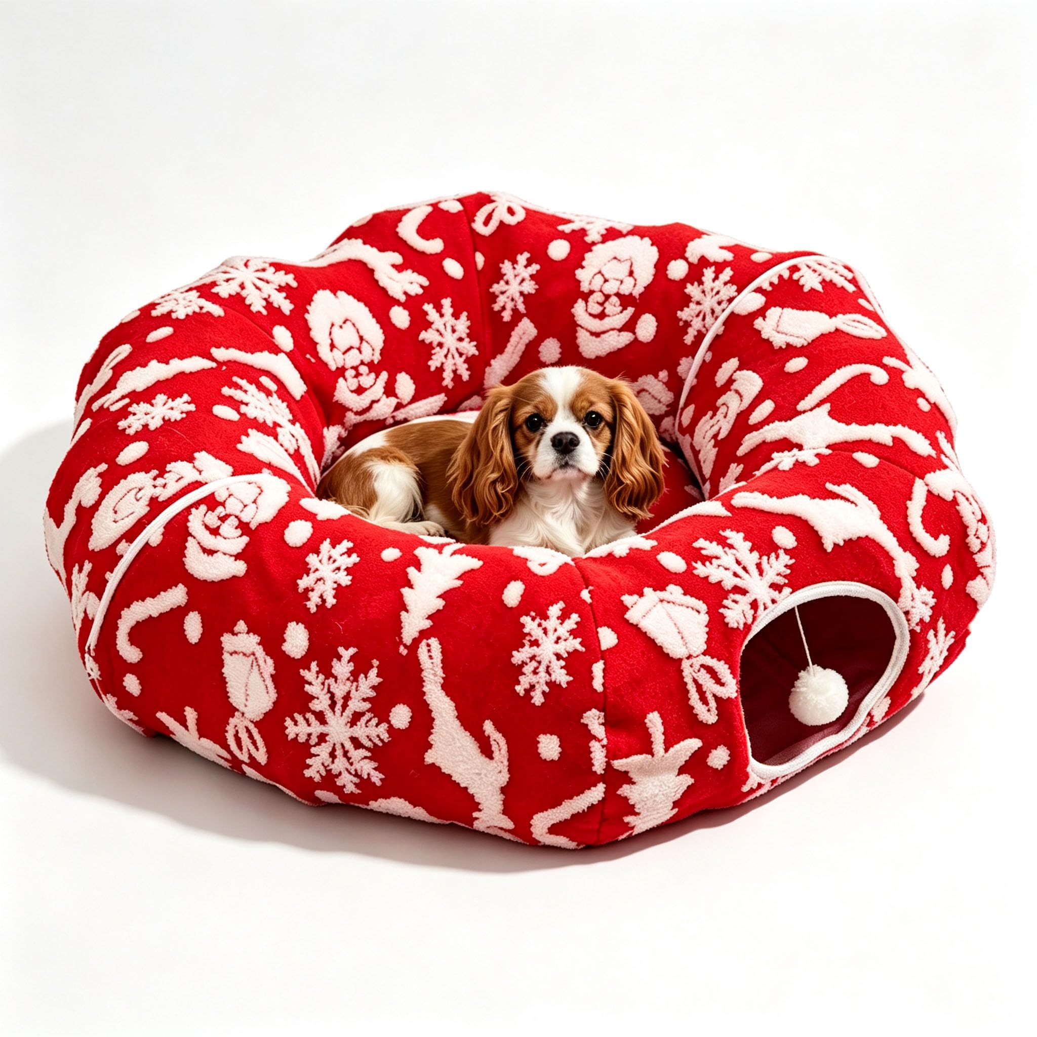 Dachshund Tunnel Bed Christmas Edition,Dog Tunnel Bed for Indoor，RED