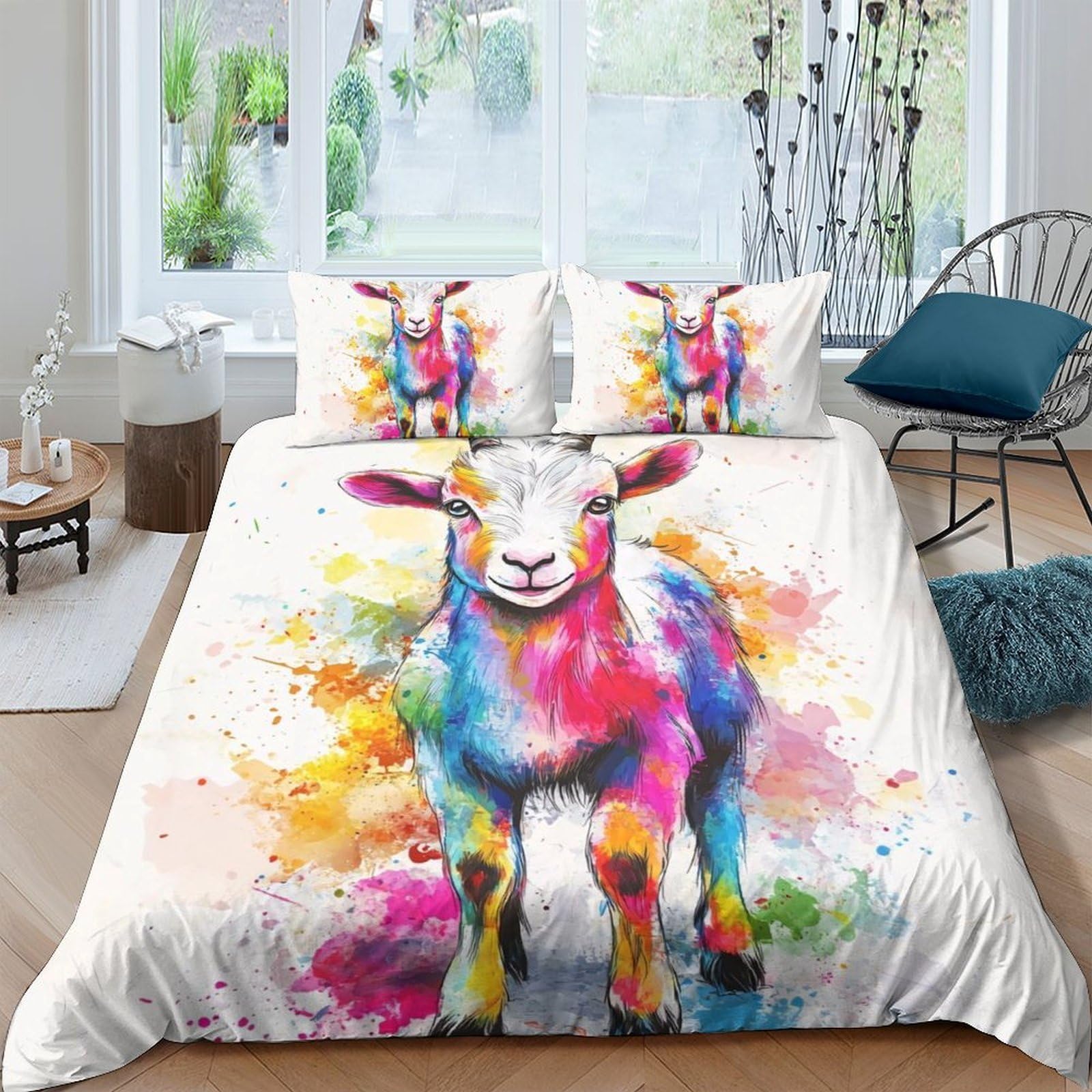 Ctjqhvkz Style-1 3D Printed Colorful Sheep Fitted Sheet Microfiber Soft Artistic Rainbow Animal Mattress Cover Bedroom Dorm Decor Single（135X200cm）