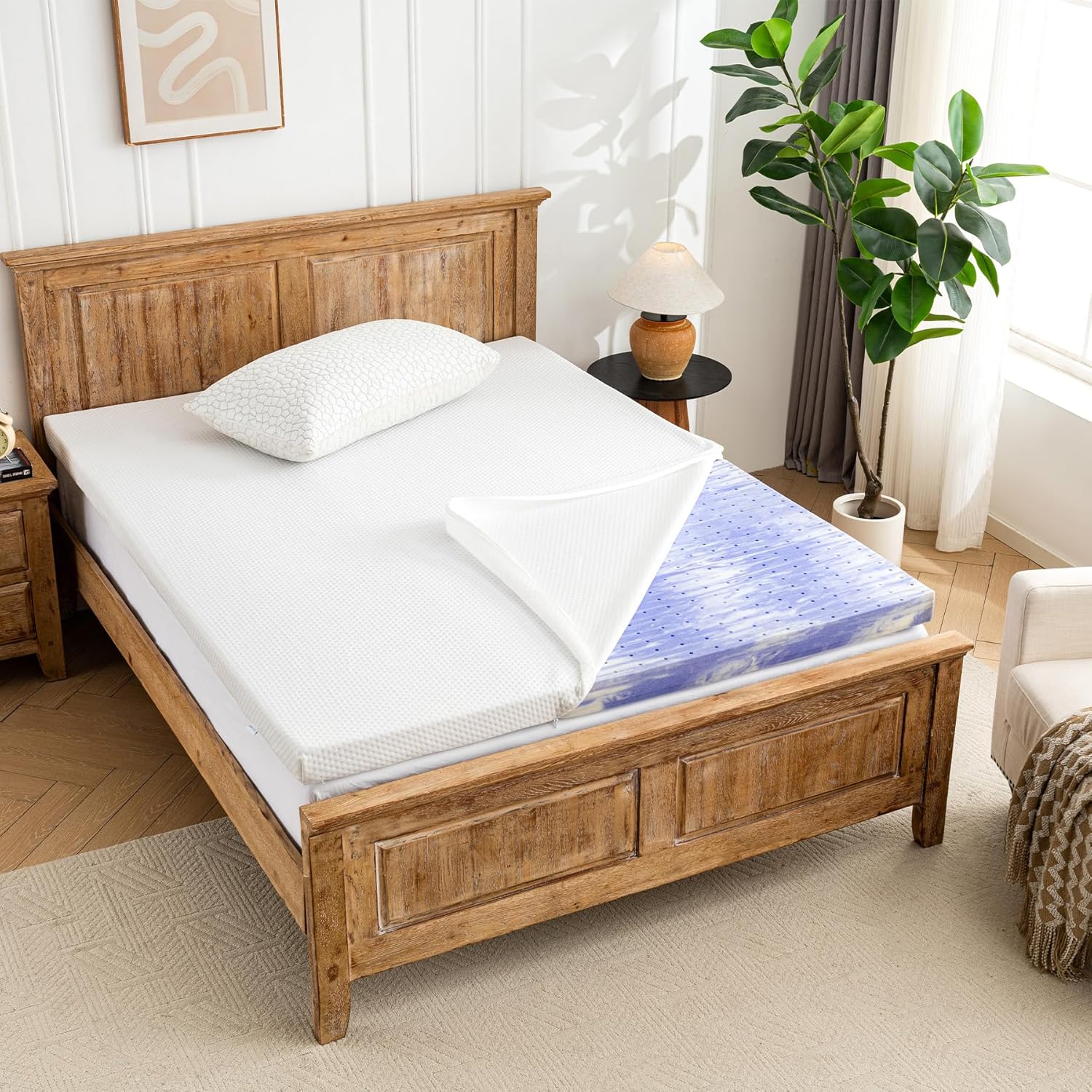 Memory Foam Mattress Topper with Cover Hypoallergenic Enhanced Support Design 3 Inch Gel Ventilated Pressure Relieve Mattress Pad Soft Breathable Bed Topper, Queen Size Queen 3 Inch Topper With Cover