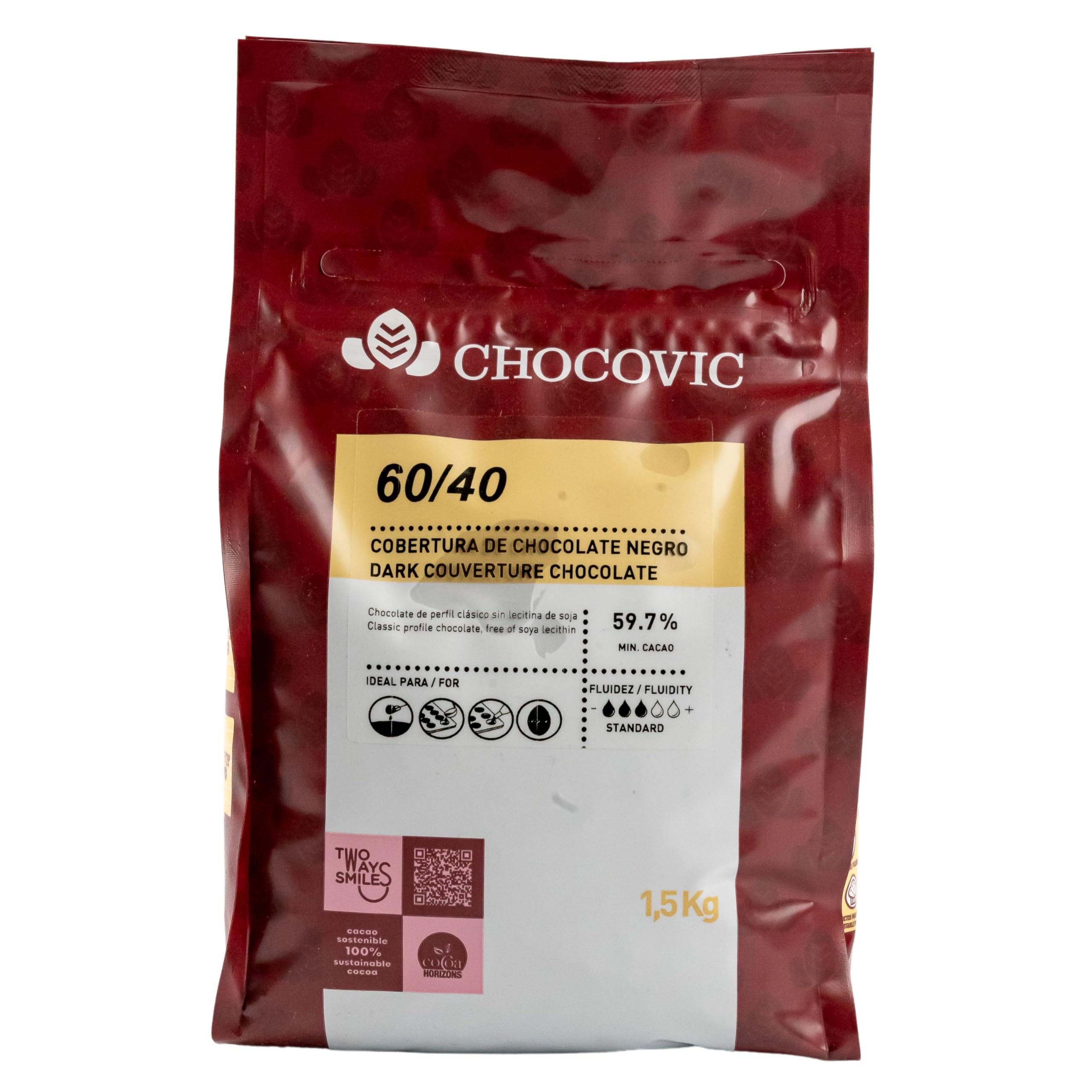 Dunkle Schokolade 59,7% Kakao Kuvertüre 1,5 kg Schokoladen-Drops zum Backen & Schmelzen