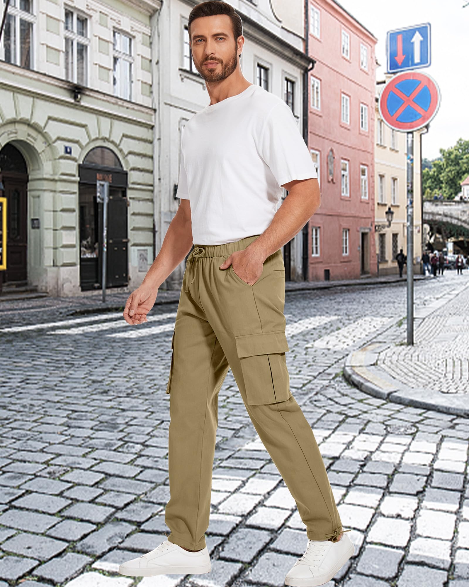 NANAMEEI Pantalon Cargo Homme avec 6 Poches Version Épaissie Pantalons de Travail Taille Elastique Casual Baggy Homme