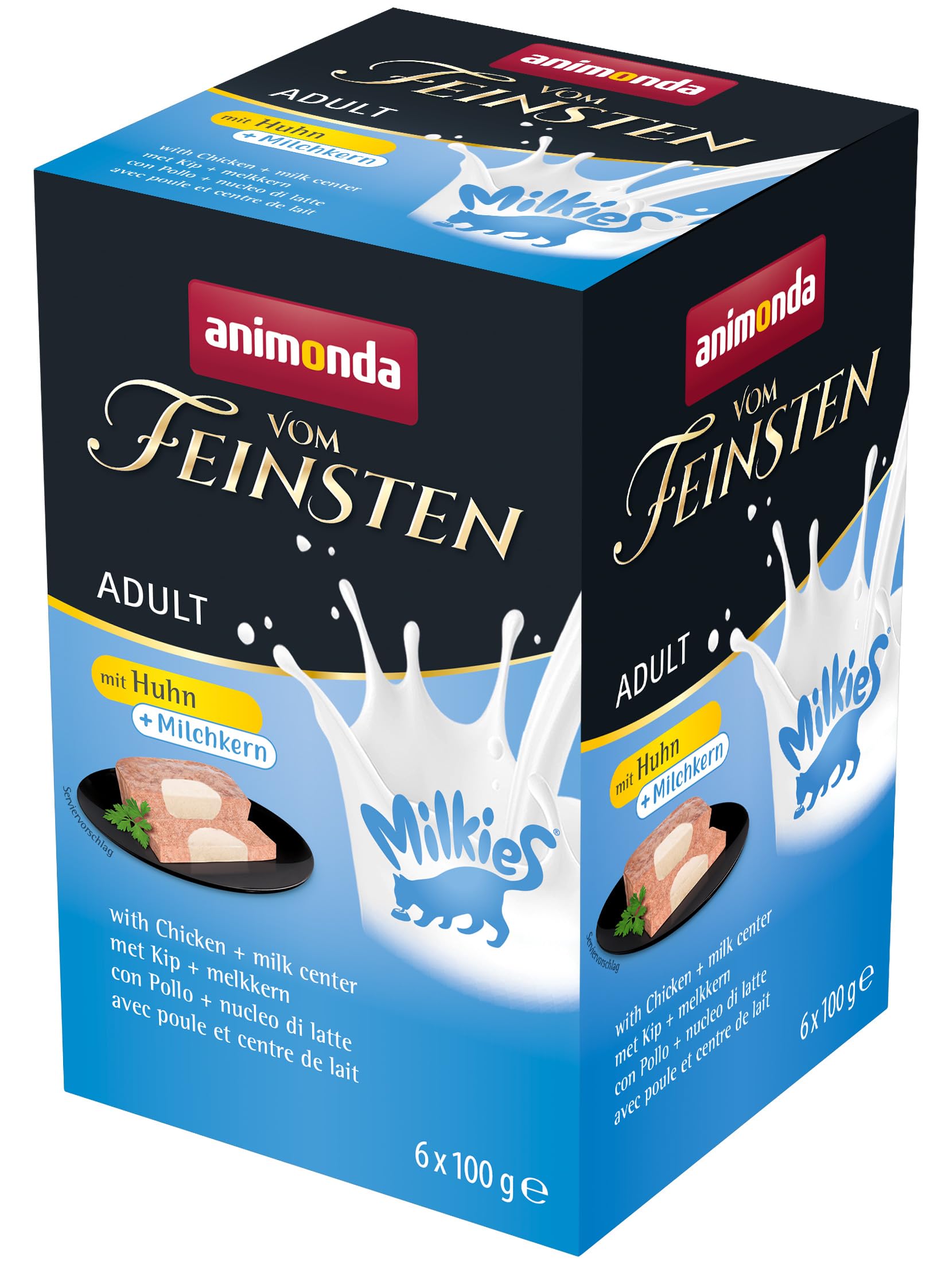 animonda Vom Feinsten Adult Katzenfutter, Nassfutter für ausgewachsene Katzen, mit Huhn + Milchkern, 6 x 100 g
